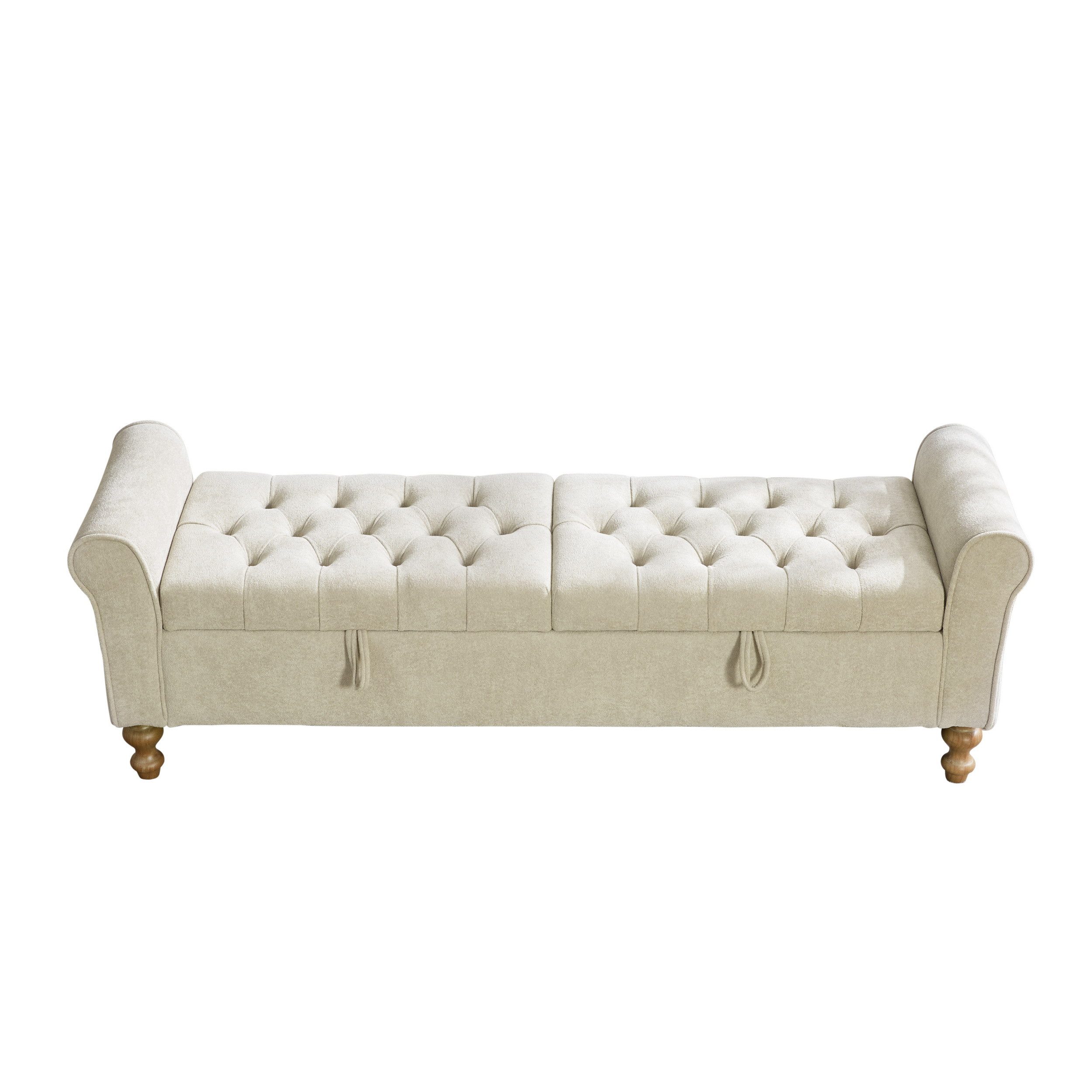 i@home Bettbank Hocker mit Stauraum (Sitzbank mit Stauraum Velours, 1-St., 2 Deckel, gerollte Armlehnen, Kautschukholzbeine), Betthocker für Schlafzimmer, Flur  – Bild 2 von 5