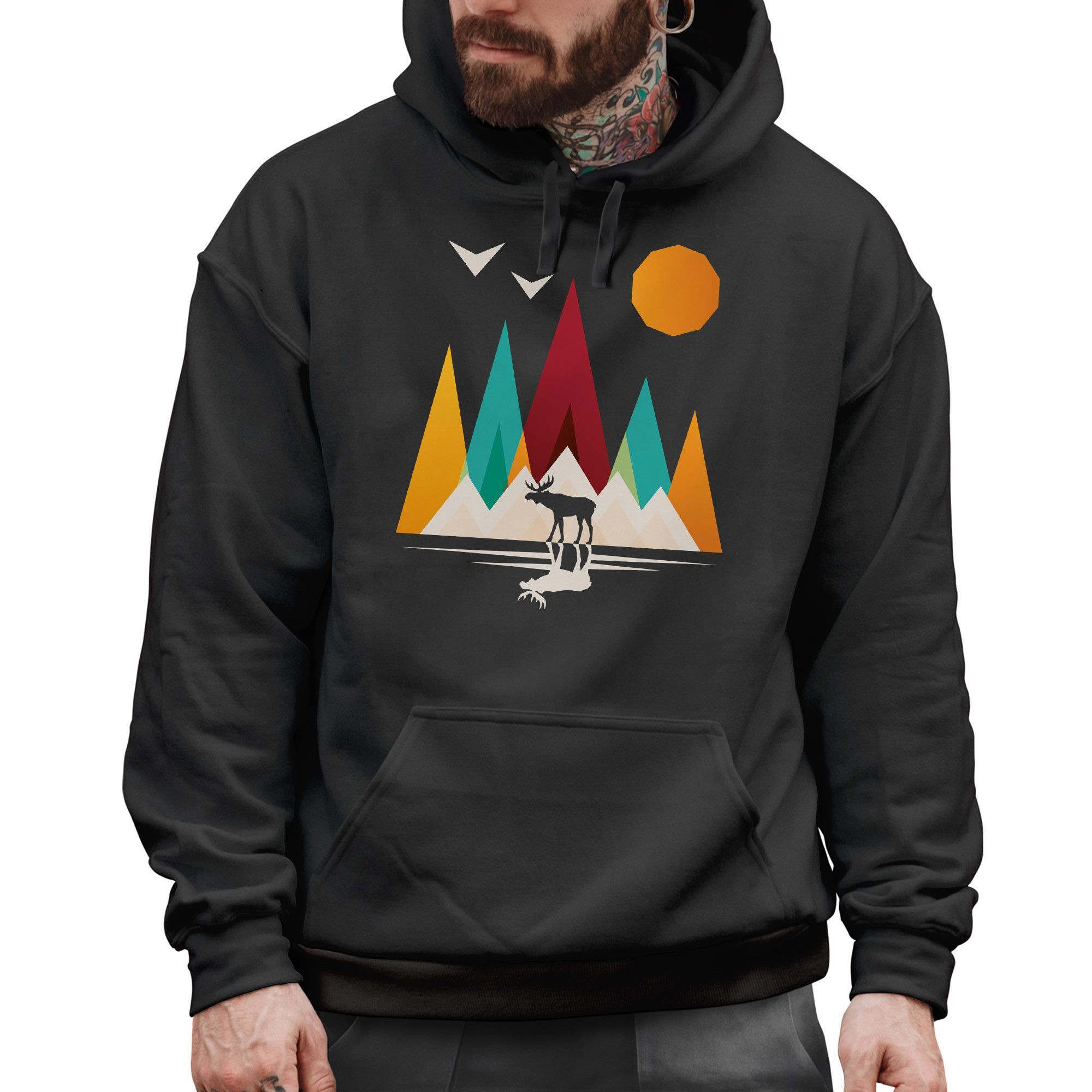 Neverless Hoodie Hoodie Herren Berge Elch Natur Polygon Outdoor Printshirt günstig online kaufen
