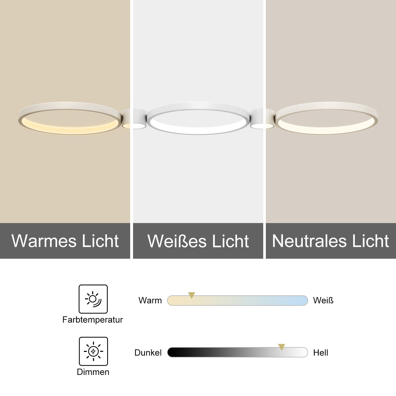 Dimmbar Weiß Stufenlos dimmbare Ringe Kreative 3 Vicbuy 5 Pendelleuchte, LED Wohnzimmerdeckenlampe, Deckenleuchte, Fernbedienung, Mit Lichtfarben Pendelleuchte, Pendellampe,