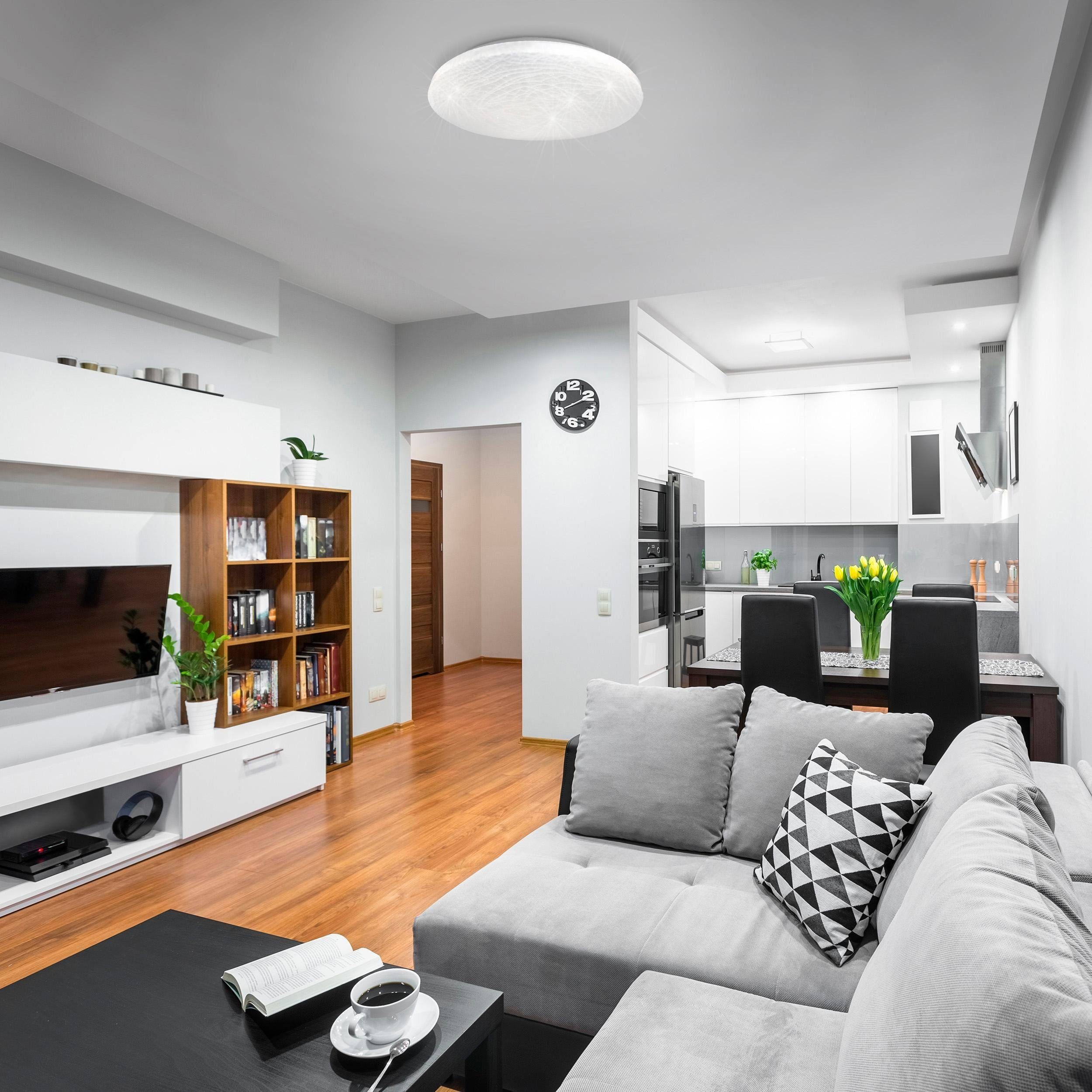 näve LED Deckenleuchte Polaris, Dimmfunktion, Farbsteuerung, Farbwechsel, Leuchtdauer einstellbar, Nachtlichtfunktion, LED fest integriert, Kaltweiß, Neutralweiß, Warmweiß, Kristalleffekt, dimmbar, CCT, Nachtlicht-/Memoryfunktion,Fernbedienung