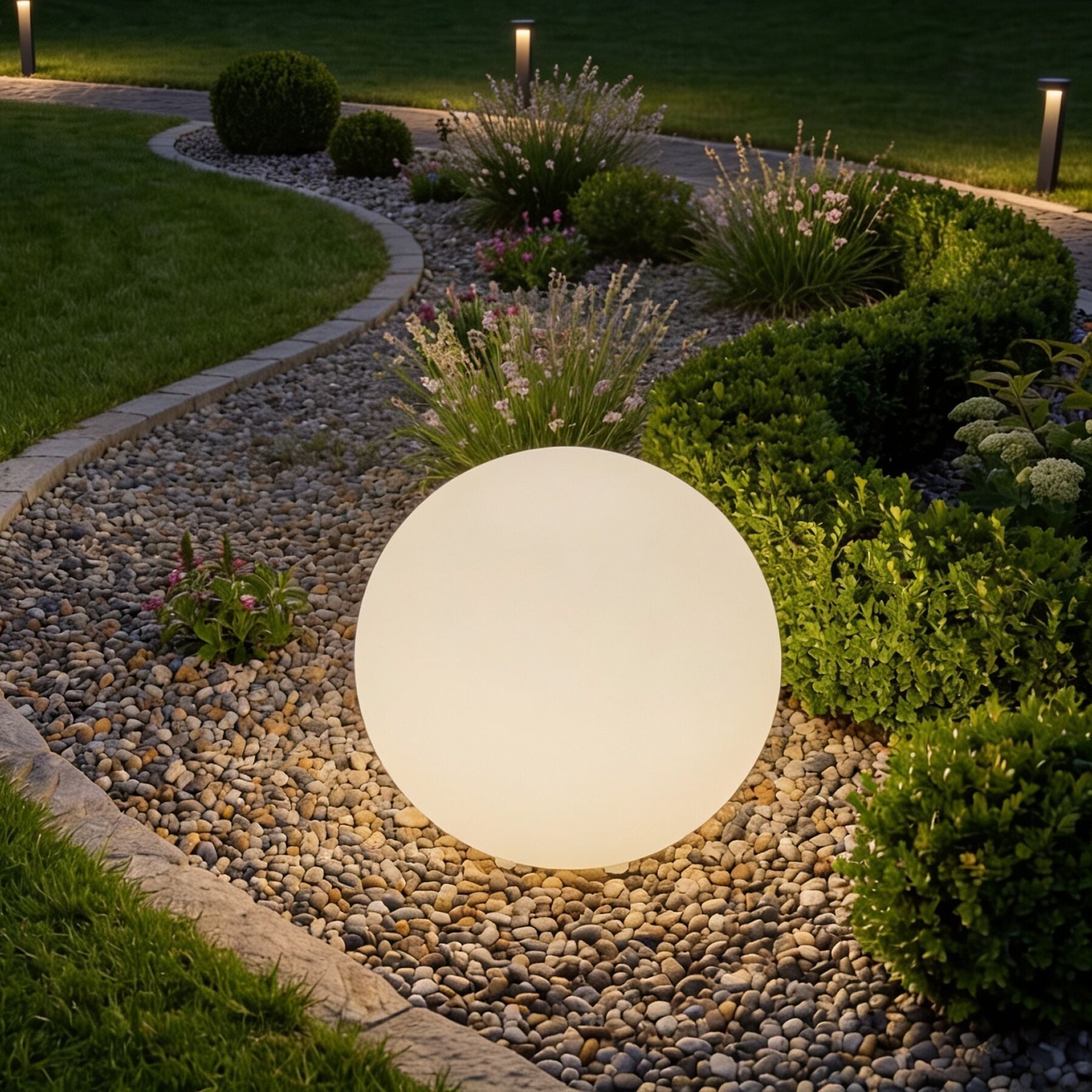 tectake LED Gartenleuchte Kugelleuchte, Erdspieß, LED-Beleuchtung, wetterfestes Polyethylen, LED, Bunt, 12 W, 16 RGB-Farben und 5 Lichtmodi, Fernbedienung & Leuchtmittel