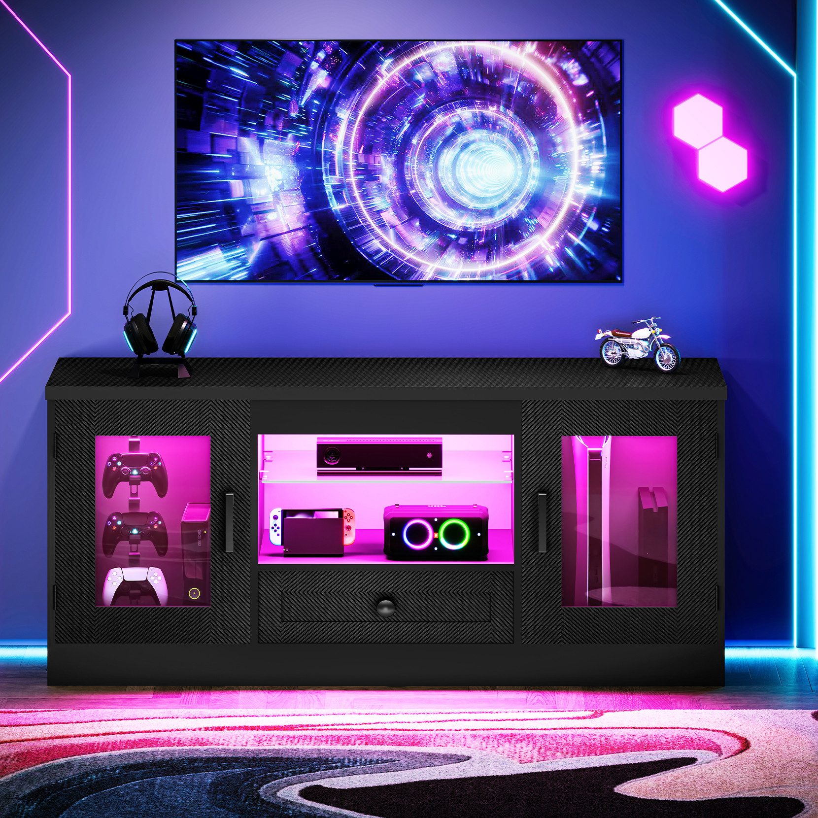 OUNUO TV-Schrank 106/148/180 cm TV-Schrank für 55/60/65-Zoll-Fernseher mit Schubladen