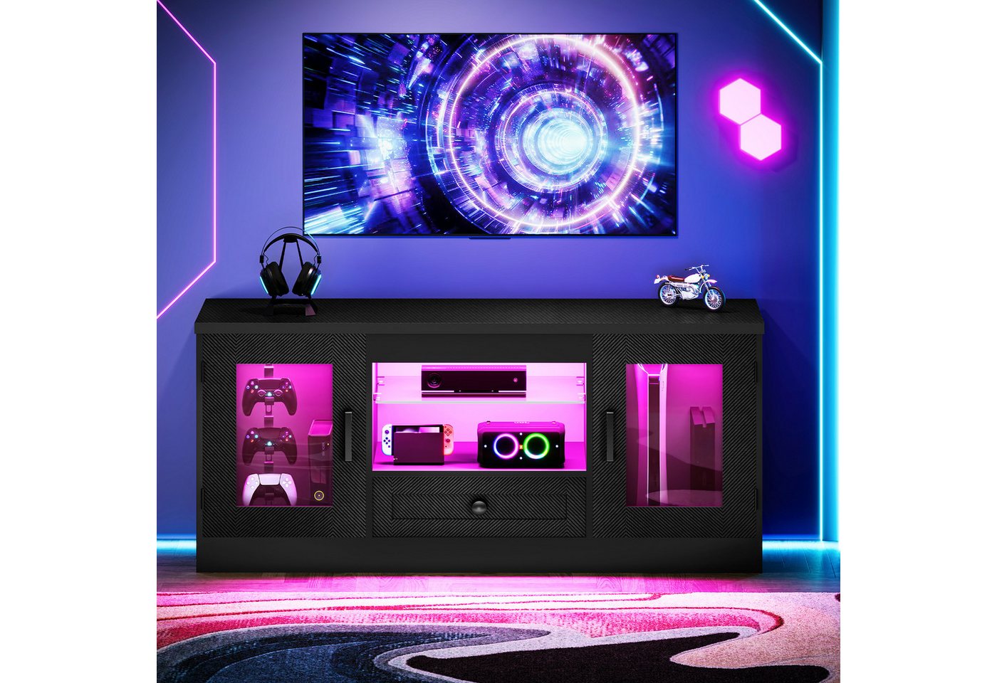 OUNUO TV-Schrank 106/148/180 cm TV-Schrank für 55/60/65-Zoll-Fernseher mit Schubladen