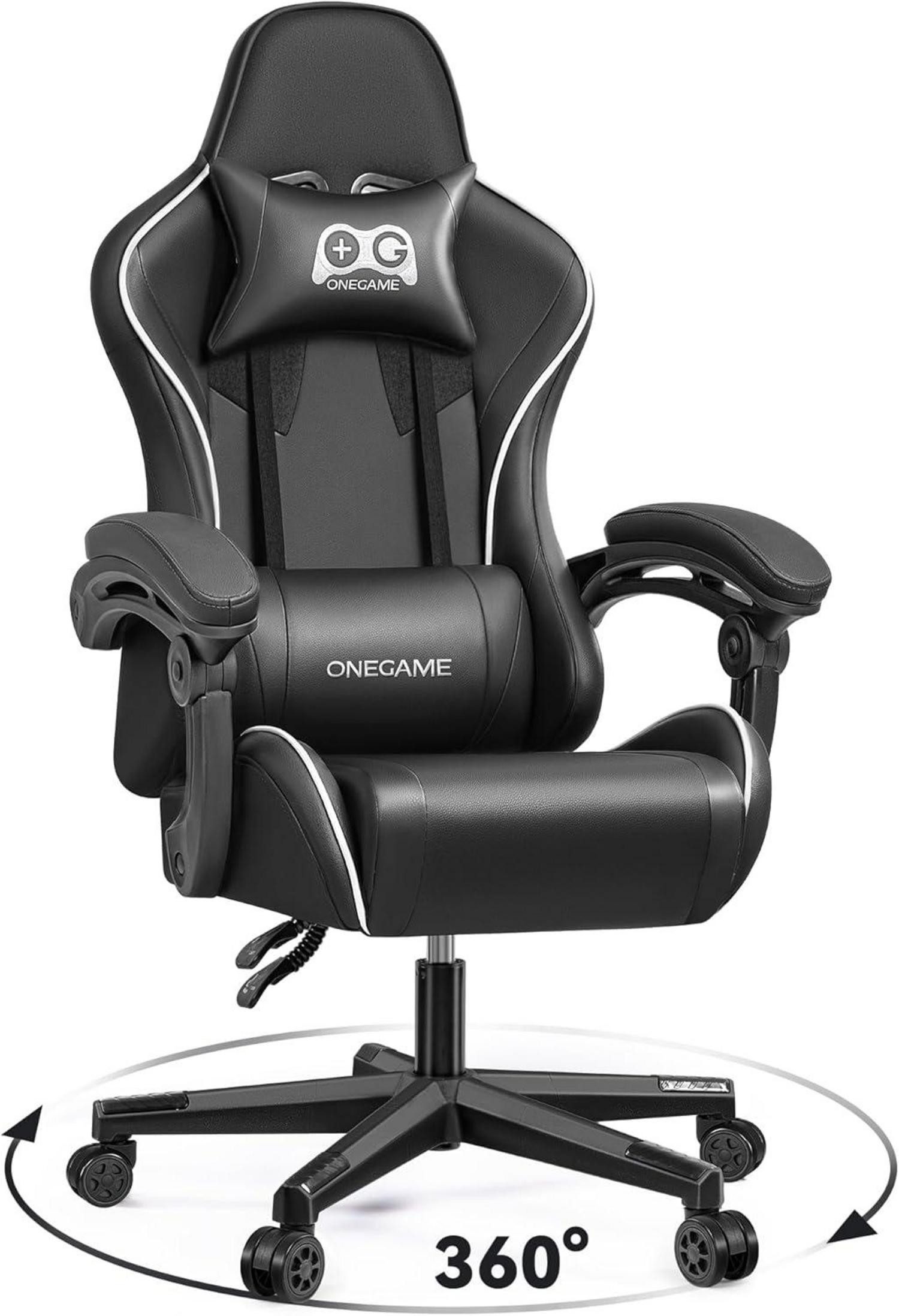 Gaming-Stuhl Gaming Stuhl Ergonomischer Bürostuhl mit Lendenkissen, Schwarz