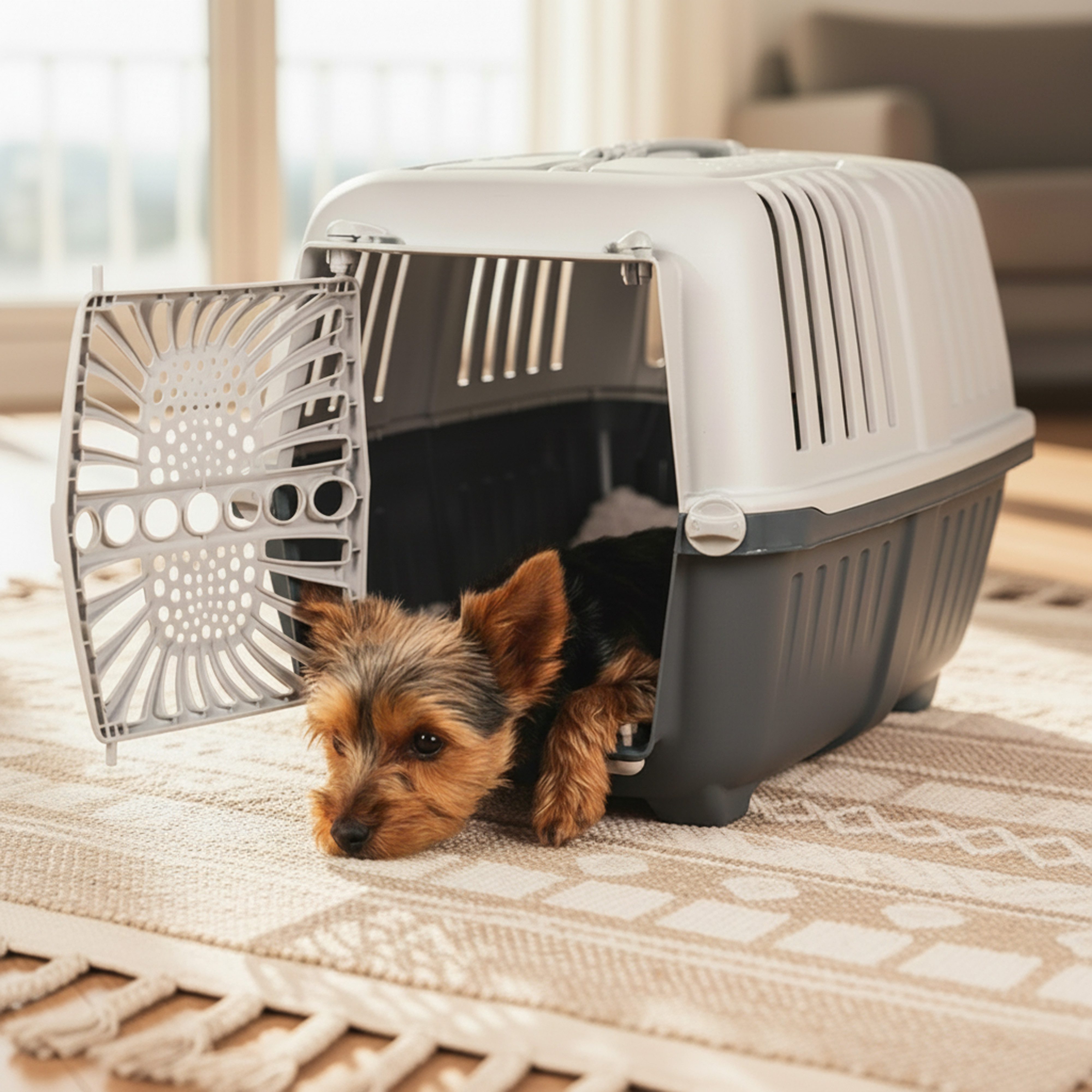 belviona Hunde-Transportbox aus Kunststoff für kleine Hunde bis 15 kg, leicht & robust, mit Tragegriff & Belüftung