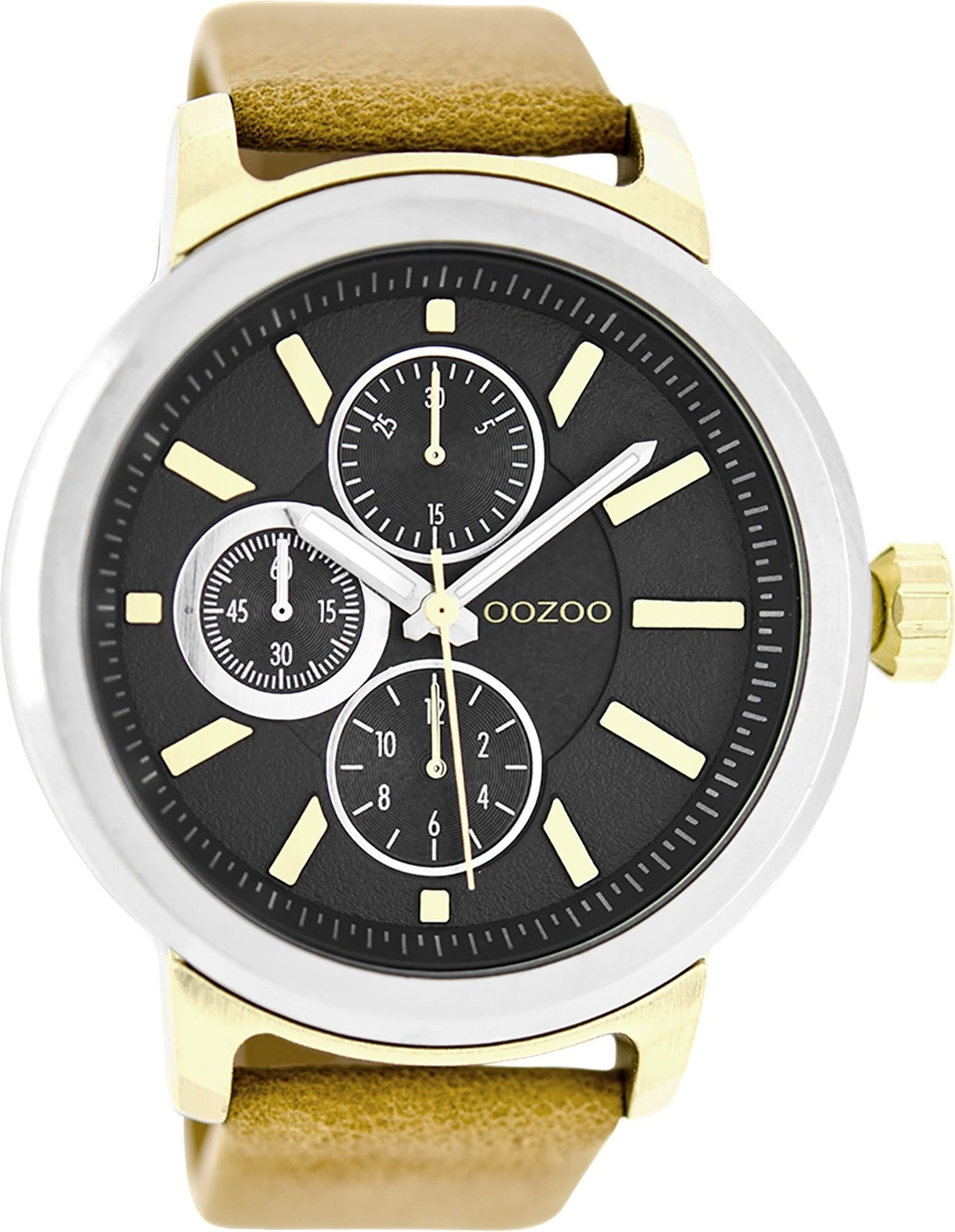 OOZOO Quarzuhr Oozoo Herren Armbanduhr gelb Analog matt, (Analoguhr), Herrenuhr rund, extra groß (ca. 47mm) Lederarmband, Casual-Style