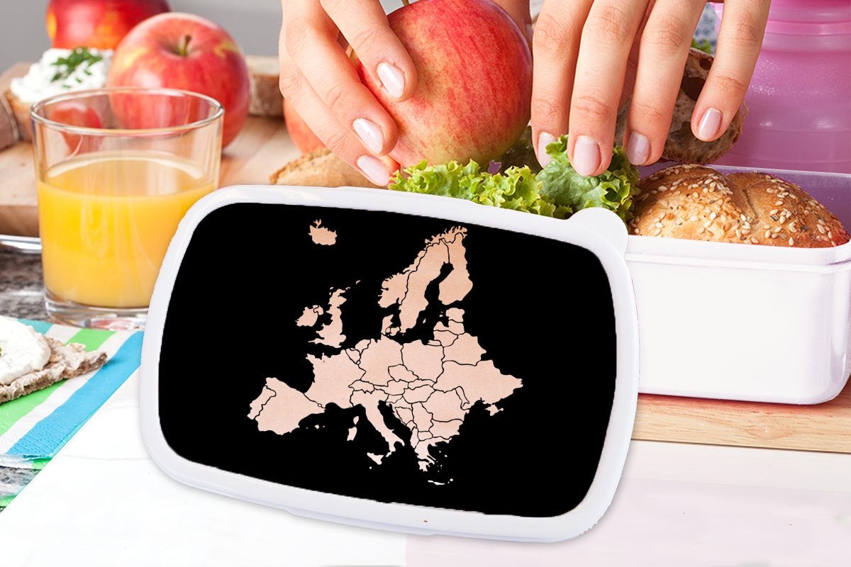 MuchoWow Lunchbox für und Jungs Kunststoff, Erwachsene, Brotbox - (2-tlg), Karte Rosa, Kinder Mädchen Brotdose, weiß - für und Europa