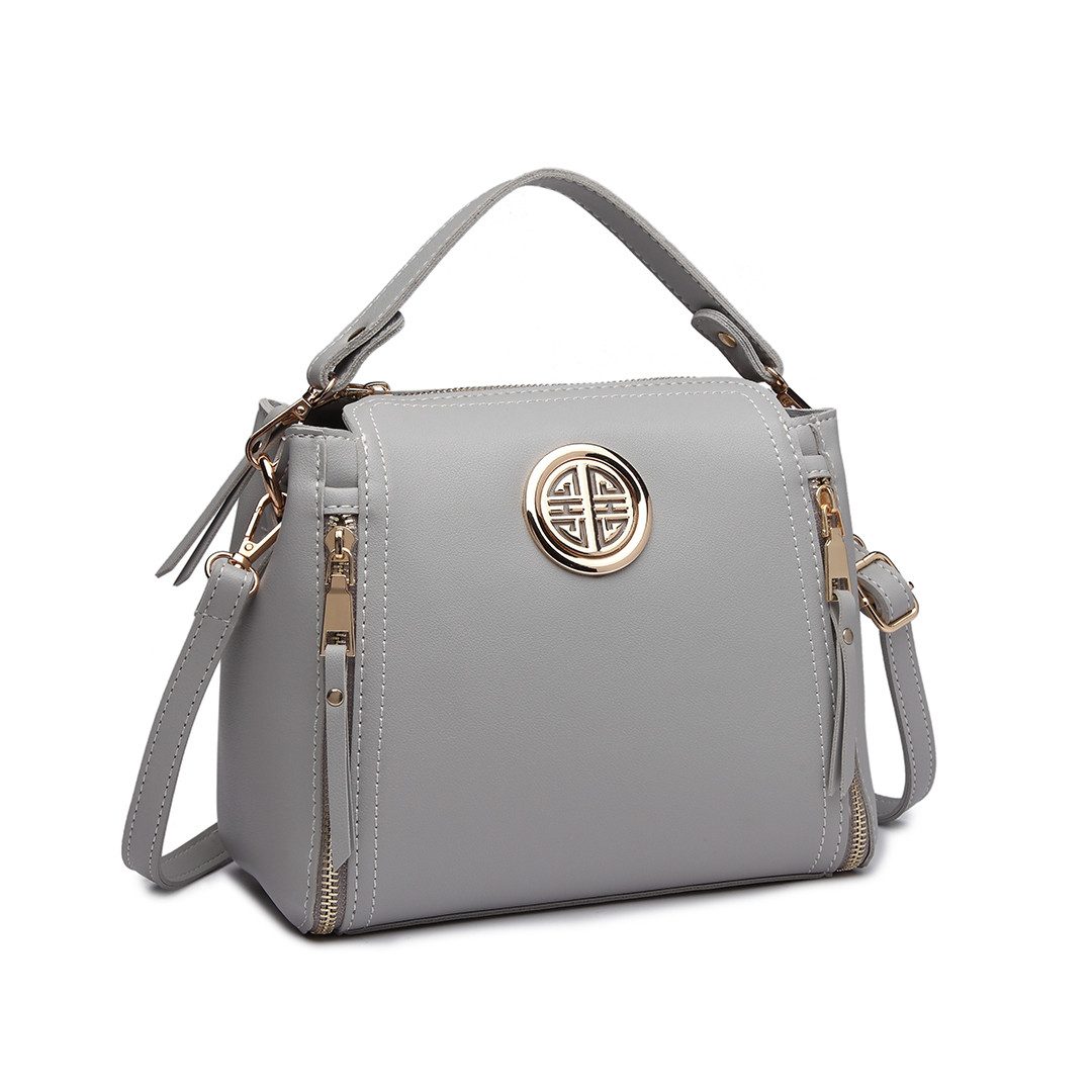 Miss Lulu Umhängetasche Damen – Graue PU Leder Shopper, 28x11x22 Cm, Mit Anti-Diebstahl-Fach
