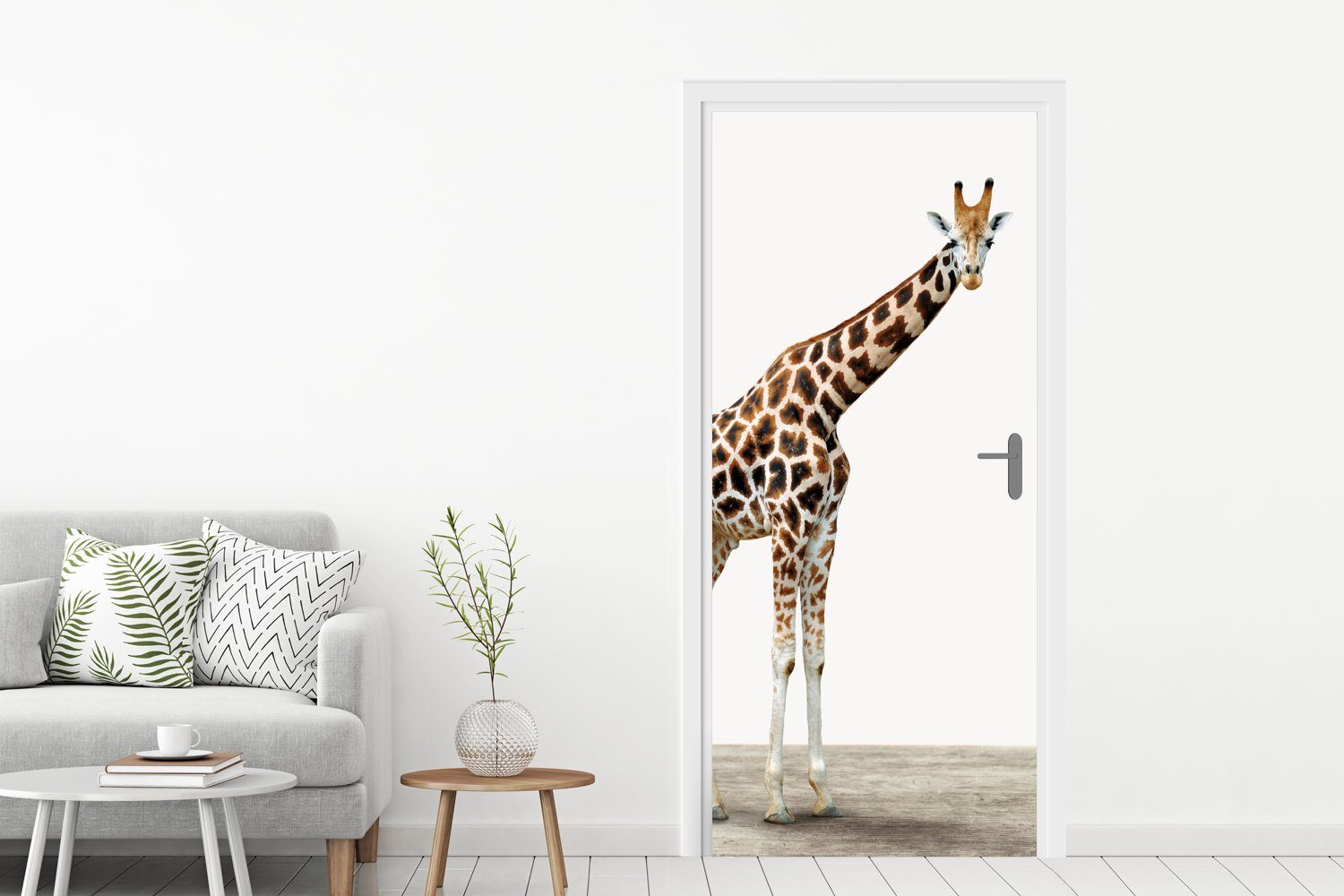 Matt, Tür, - - Giraffe - cm Türtapete Tiere (1 Fototapete St), Junge - Türaufkleber, 75x205 MuchoWow bedruckt, Hintergrund - für Kinder Mädchen, Weißer