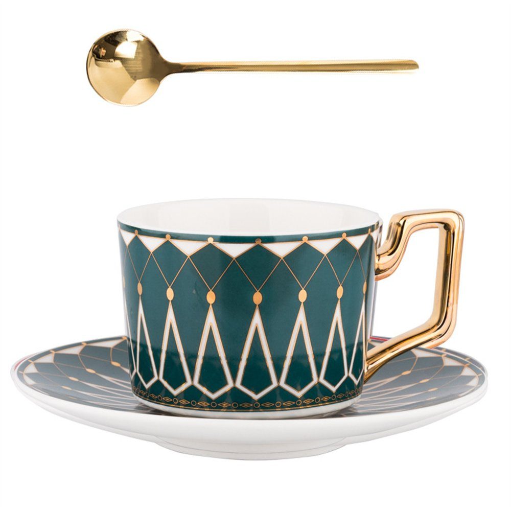 Dekorative Kaffeeservice Europäischer Keramik-Kaffeebecher, Tasse & Untertasse Set (1-tlg), Teetasse mit Untertassen und Löffel, Ceramic Teetasse Set Grün