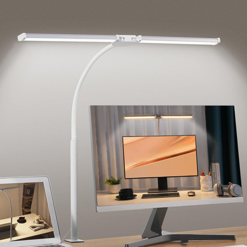 Lapalife Schreibtischlampe Tischlampe Klemmbar, Doppelkopf, 3 Farbtemperatur 10 Helligkeit, LED fest integriert, Augenschutz Tageslichtlampe, Schwanenhals für Homeoffice, Büro