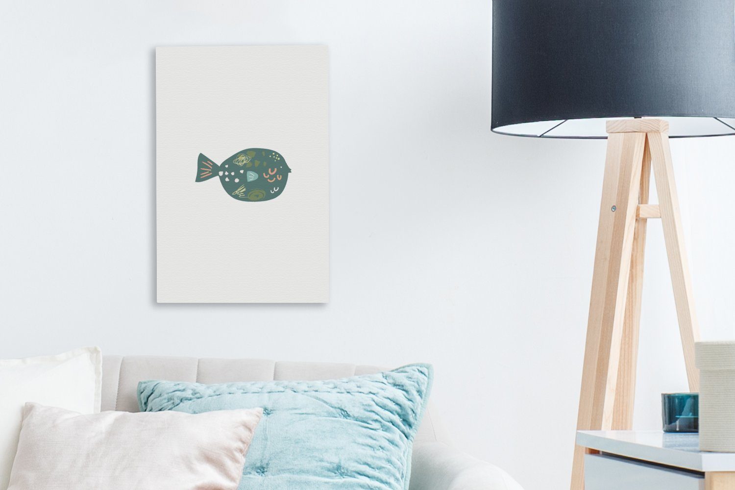 bespannt Grün fertig cm - Fisch, Leinwandbild St), (1 inkl. OneMillionCanvasses® Leinwandbild Zackenaufhänger, - 20x30 Gemälde, Pastell