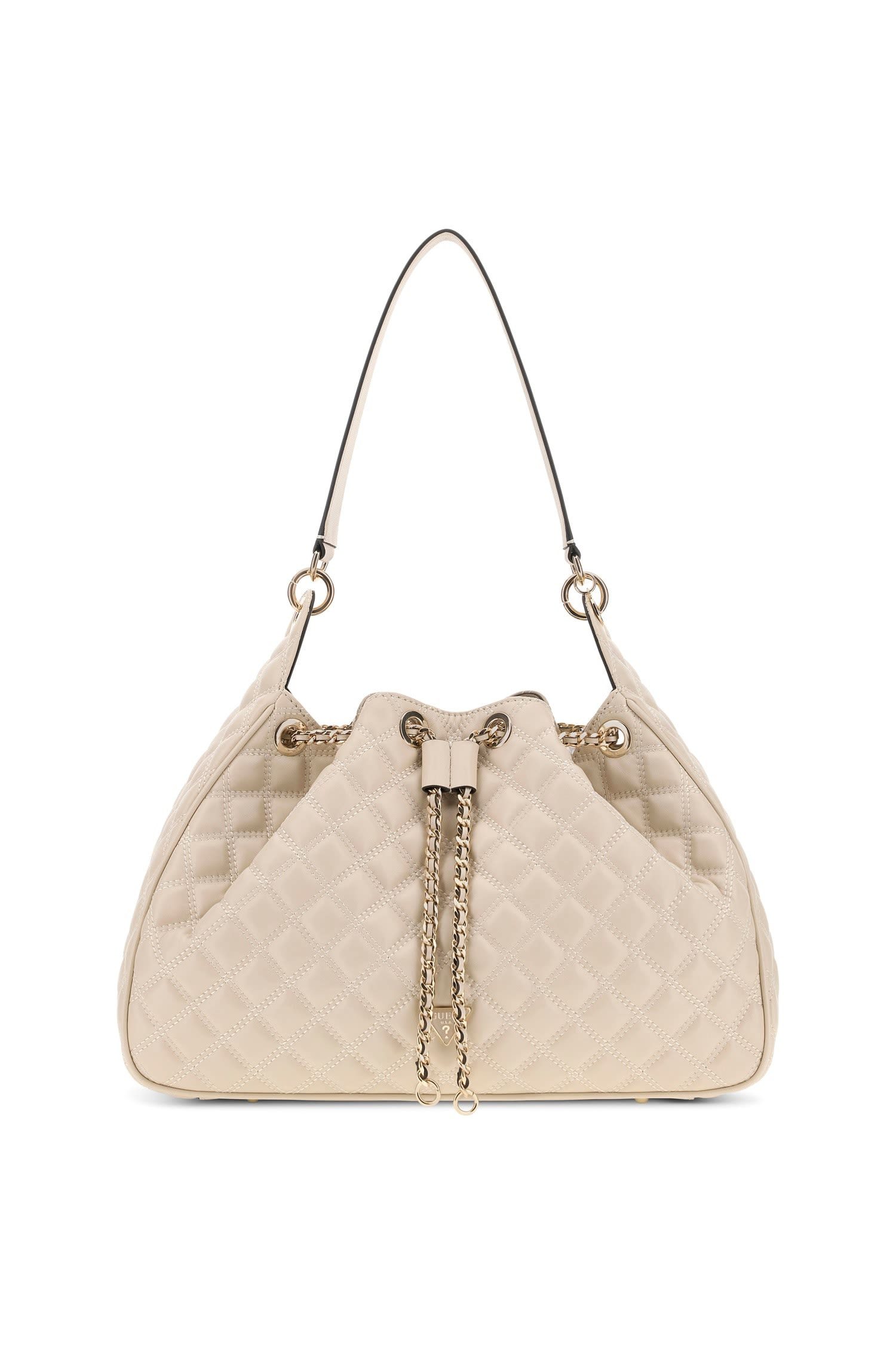 Guess Hobo JULIET HOBO, Damen Beuteltasche, Henkeltasche mit goldfarbenem Zugband