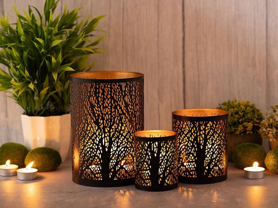 Kerzenhalter Teelichthalter Casamia gold Forest Kerzenhalter Set schwarz Kerzenständer 3er