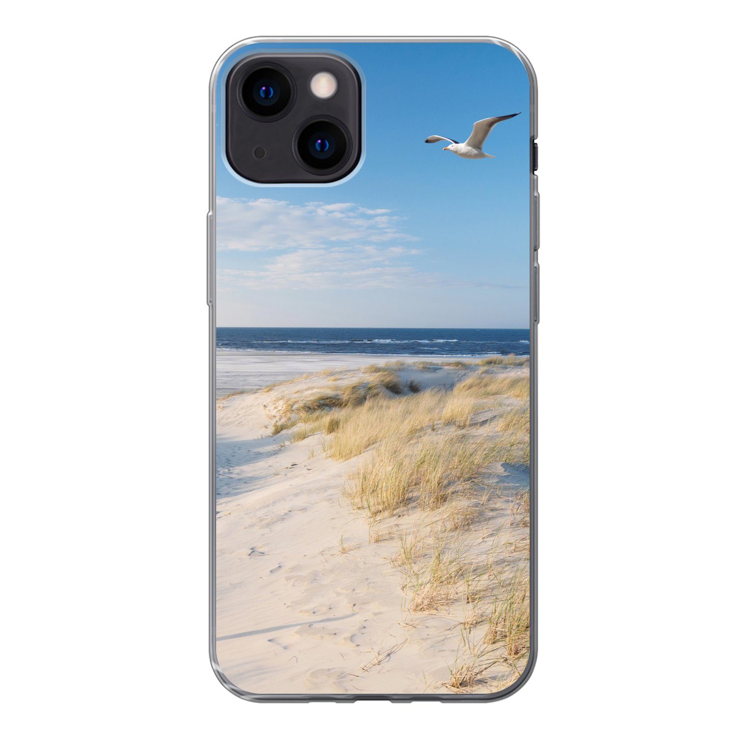 MuchoWow Handyhülle für Apple iPhone 13 Düne - Möwe - Strand - Meer - Sonne, Smartphone-Bumper, Print, Handy Schutzhülle Dünn