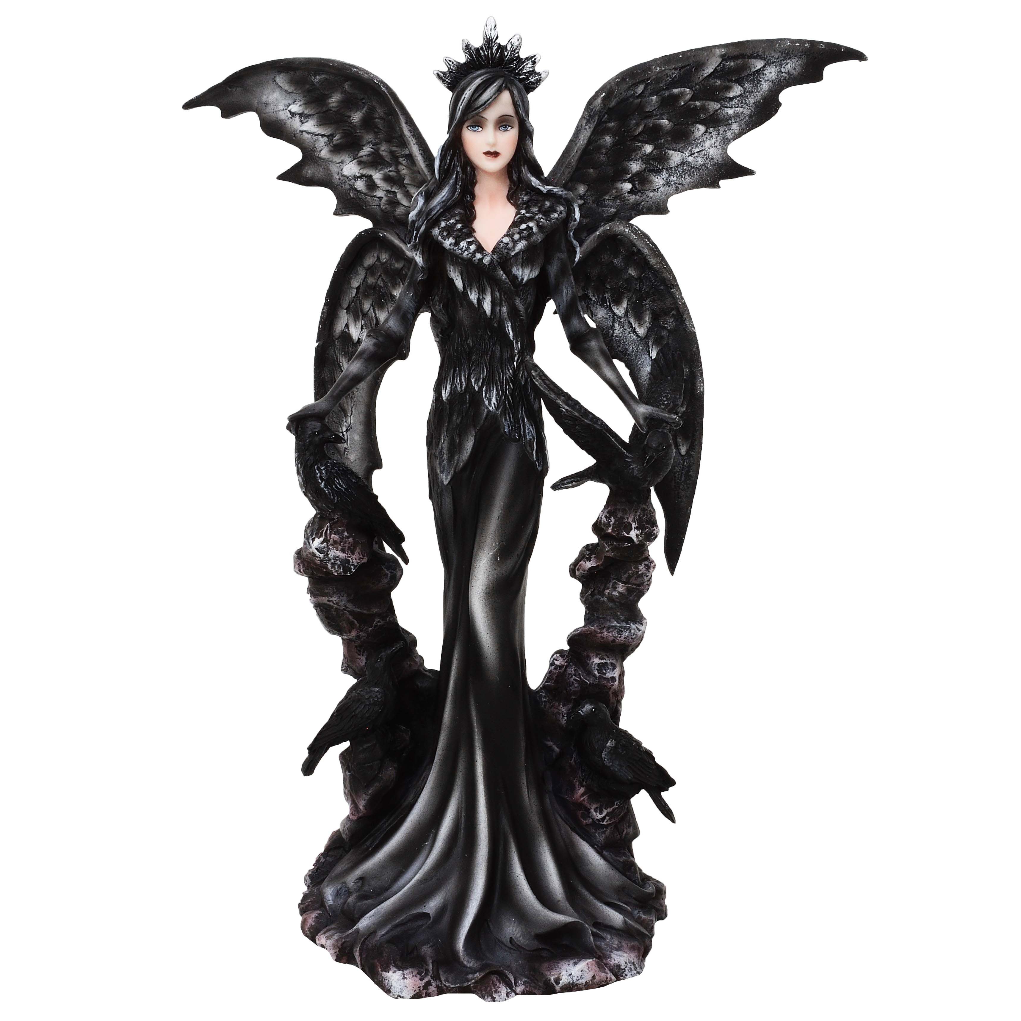 MystiCalls Dekofigur Gothic Elfe mit Raben - Figur Fairy Nacht Schwarz, Sammelfigur, Sammlerfigur, Designerfigur, Dekofigur, Dekorationsobjekt