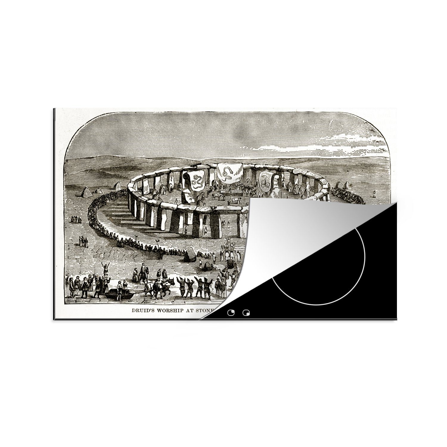 MuchoWow Herdblende-/Abdeckplatte Eine historische Illustration von Stonehenge in England, Vinyl, (1 tlg), 81x52 cm, Induktionskochfeld Schutz für die küche, Ceranfeldabdeckung