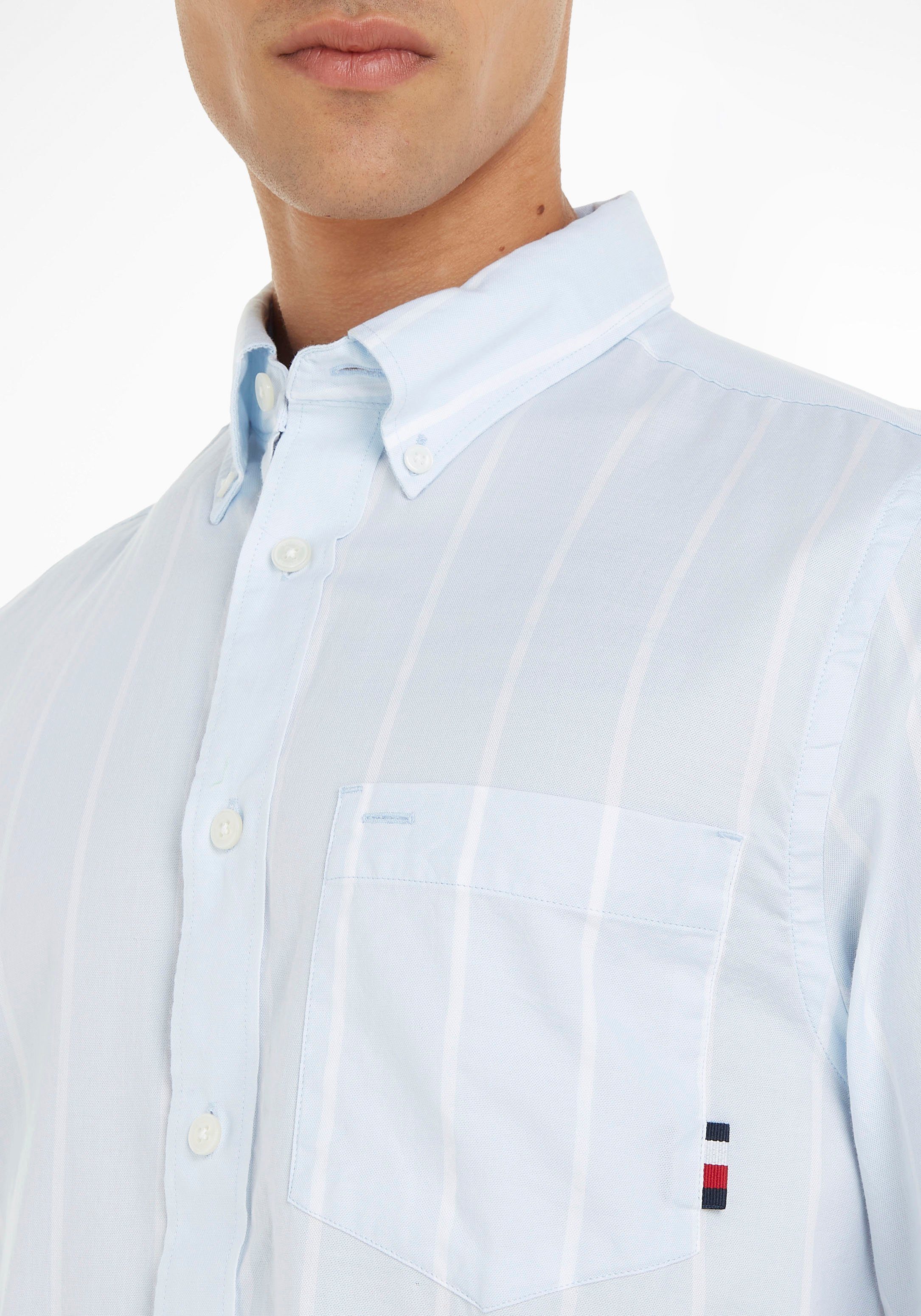 White Tommy Button-down-Kragen OXFORD Breezy Hilfiger RF STRIPE mit SHIRT Langarmhemd Blue/Optic