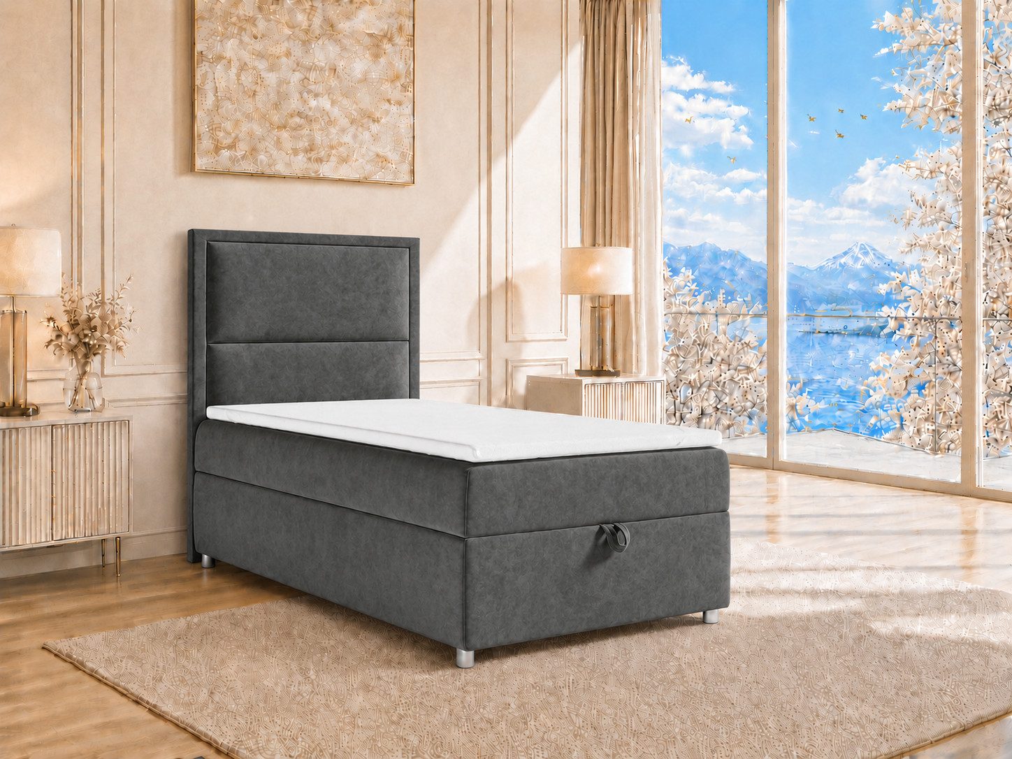 Best for Home Boxspringbett K-11 SINGLE mit Bettkasten, Bonellfederkern, Komfort Topper H3 (Hotelbett, Einzelbett, Kinderbett, Juniorbett, 5-St., 70x200 80x200 90x200 100x200 cm), Einzelbett mit integriertem Stauraum, gepolstertem Kopfteil