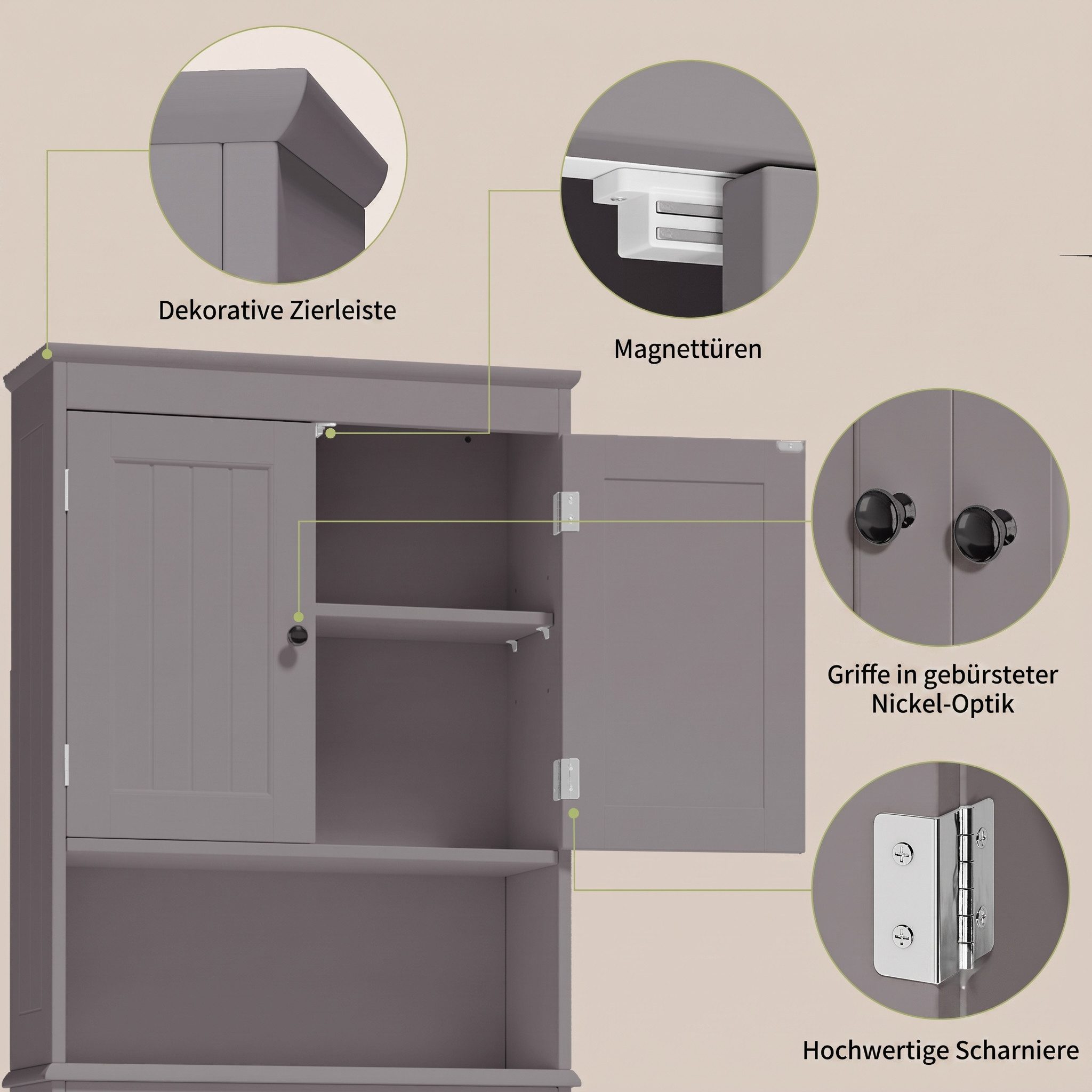 Blishom Badregal WC-Regal über Toilette, Badezimmerschrank mit Verstellbarem Regalboden, Badregal Platzsparend mit Offenem Fach, 167 x 60 x 23 cm – Bild 4 von 5