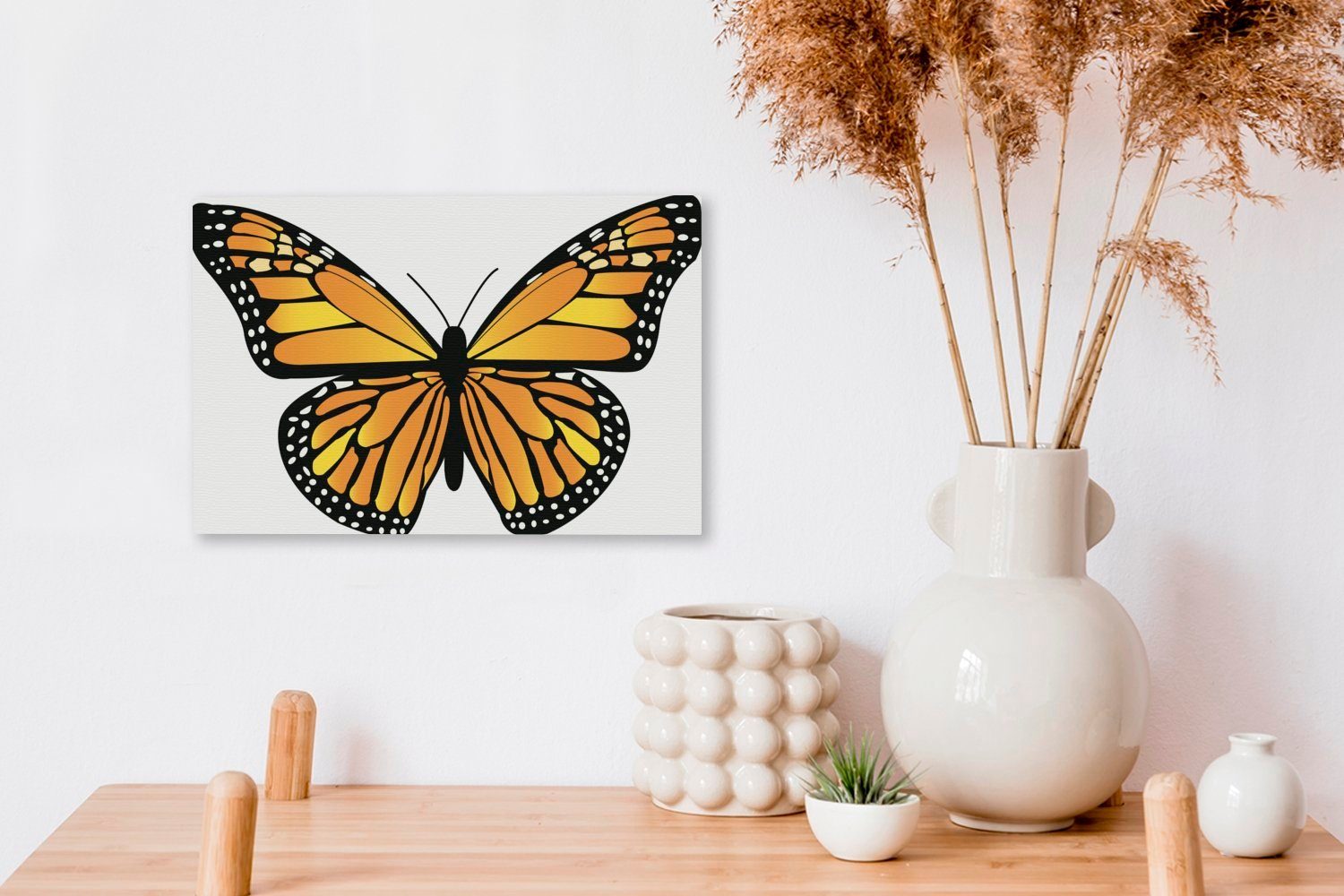 OneMillionCanvasses® Leinwandbild Eine Illustration (1 Wanddeko, Leinwandbilder, Aufhängefertig, Wandbild eines Schmetterlings, gelb-orangen St), 30x20 cm