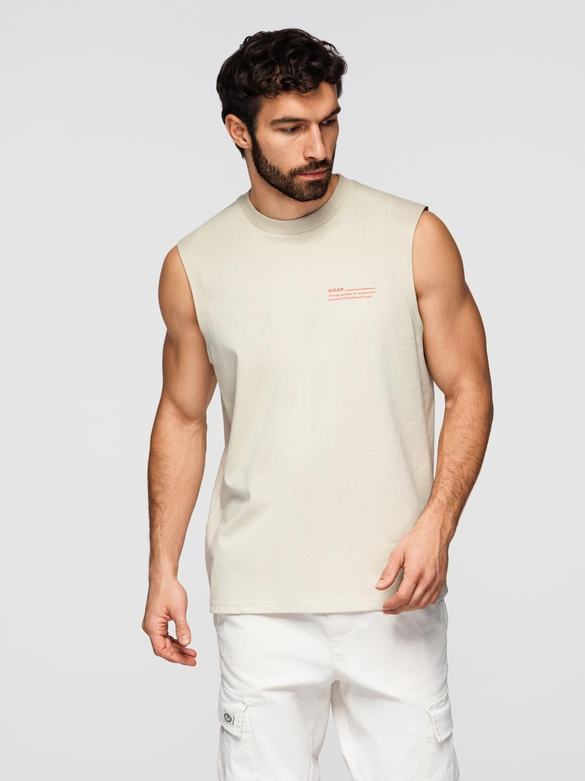 OMBRE Tanktop Herren Tank Top Loose Fit Baumwolle Uni Warm grey L (kein Set, 1-tlg) Kontrastierende Details