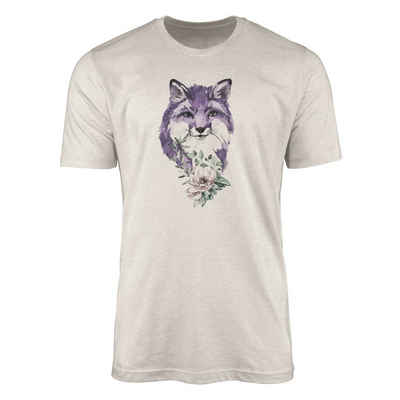 Sinus Art T-Shirt Herren Shirt 100% gekämmte Bio-Baumwolle T-Shirt Aquarell Fuchs Blume Motiv Nachhaltig Ökomode aus (1-tlg)