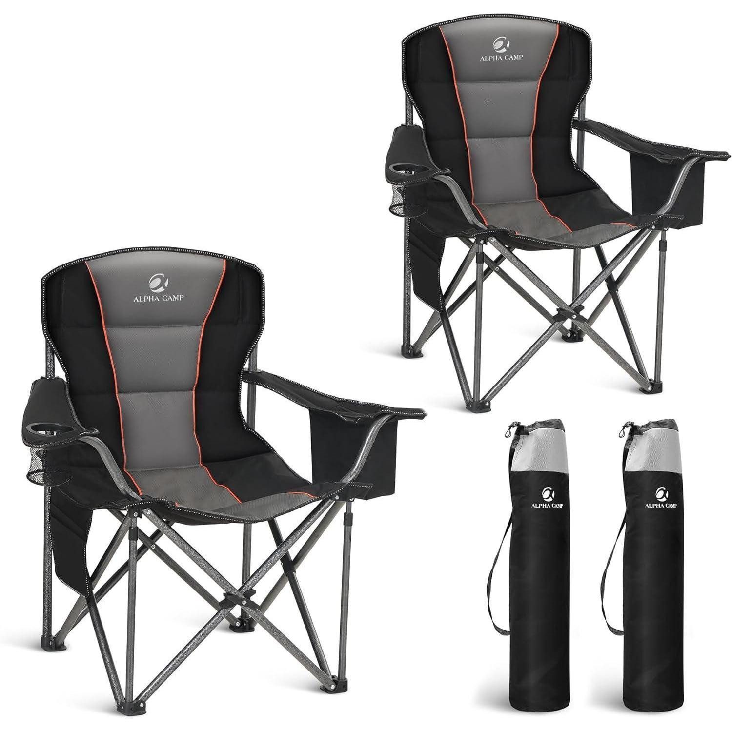 LuxusKollektion Campingstuhl Campingstuhl Klappstuhl Angelstuhl 200kg Getränkehalter Schwarz 2Pcs
