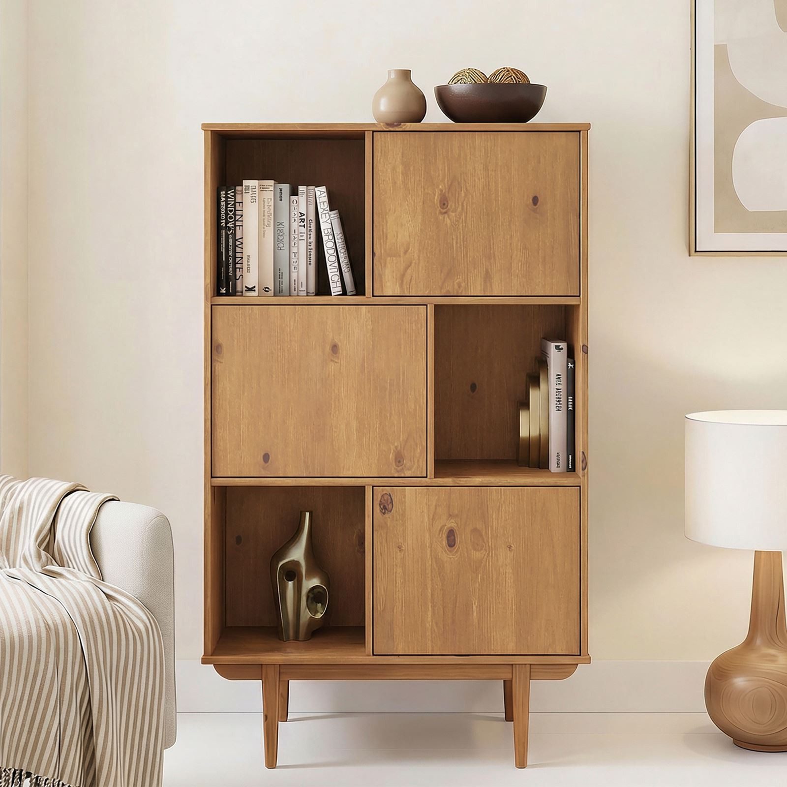IDIMEX Highboard SIMONA, Wohnzimmerschrank offene Fächer & 3 Türen Massivho günstig online kaufen