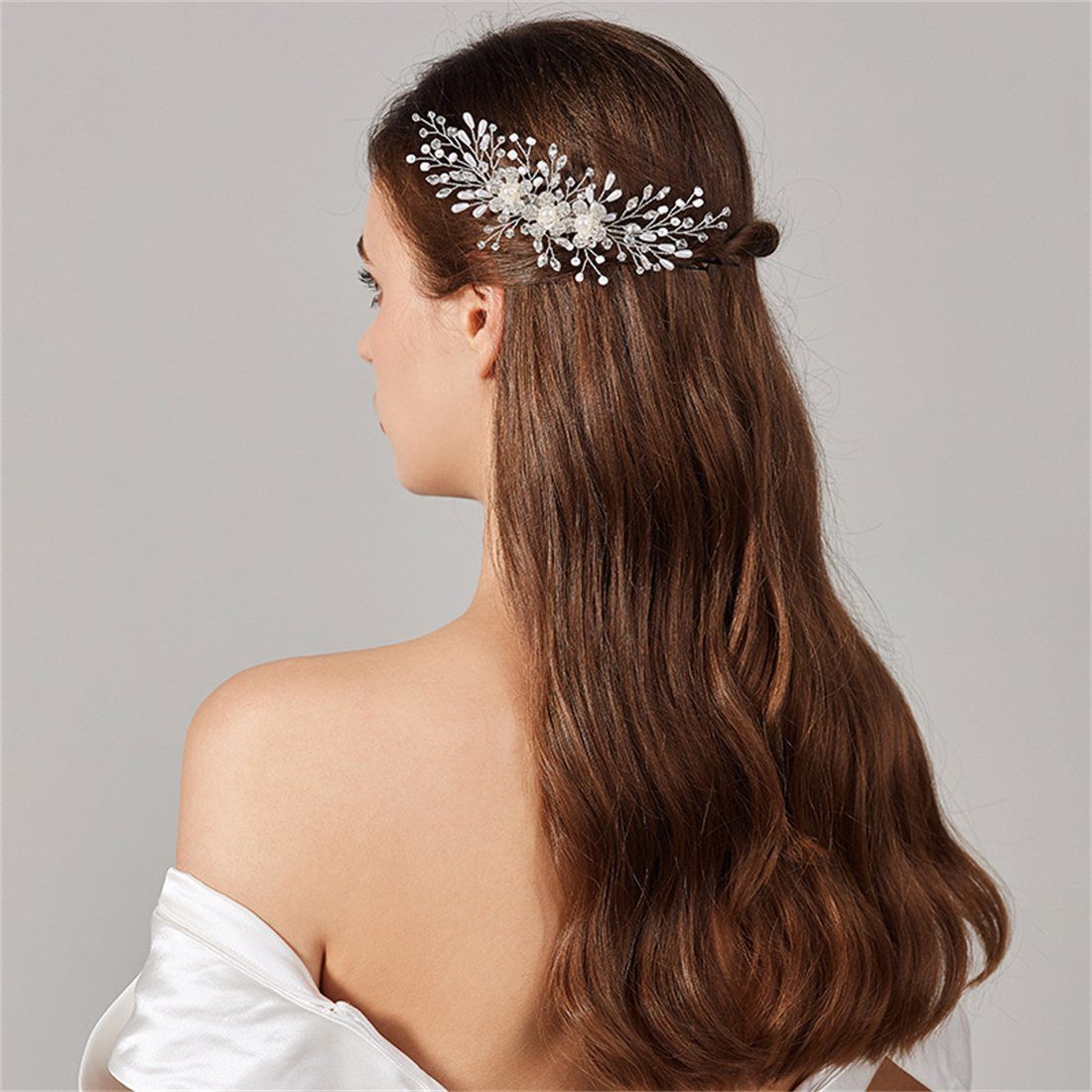 DÖRÖY Diadem Frauen floral Kopfstück Haar Kamm, Braut Hochzeit Zubehör Silber