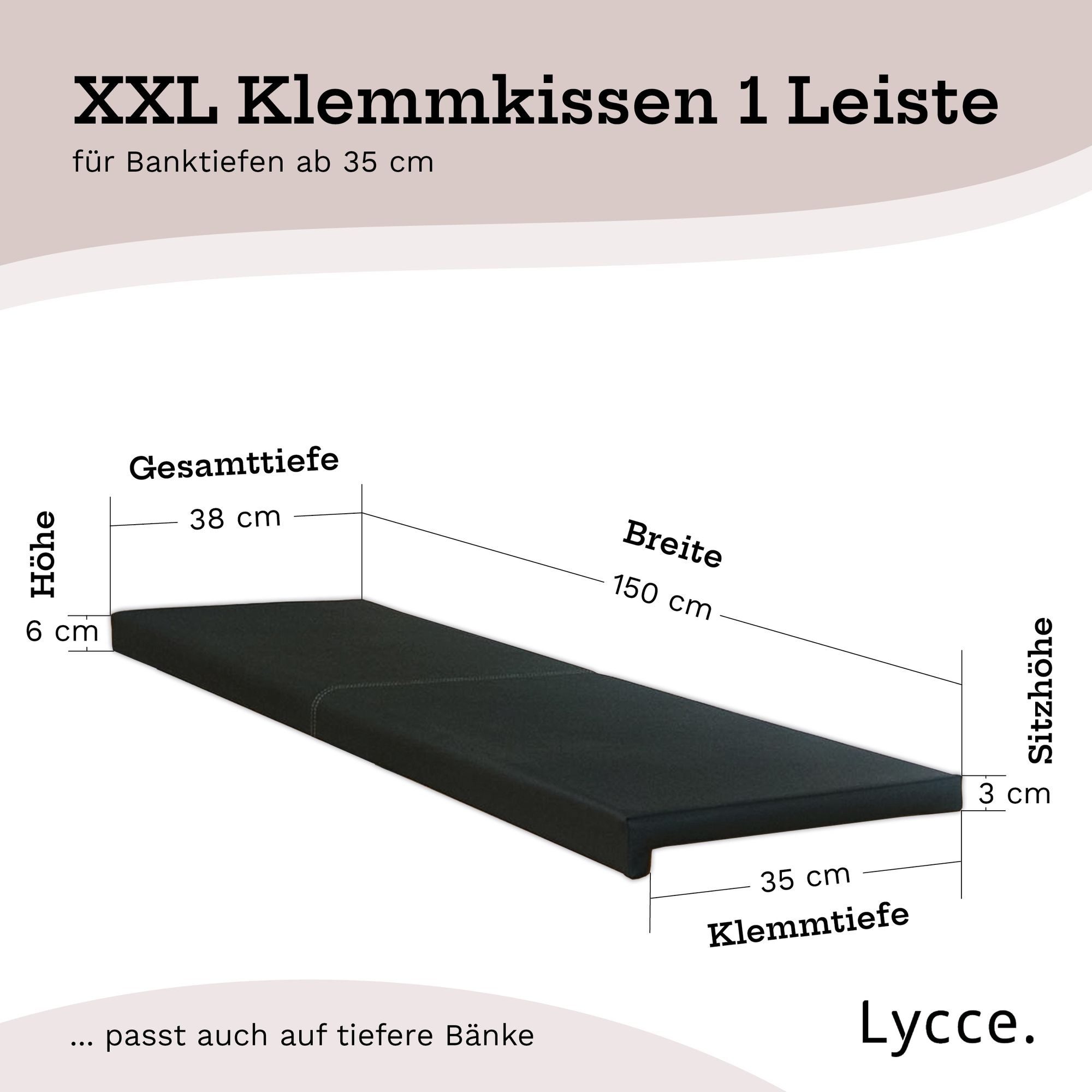 Lycce Bankauflage XXL Klemmkissen, Bankauflage, Sitzkissen für Sitzbank, viele Farben, (1 St), verrutscht nicht, 150cm breit, hochwertiger Kunstlederbezug