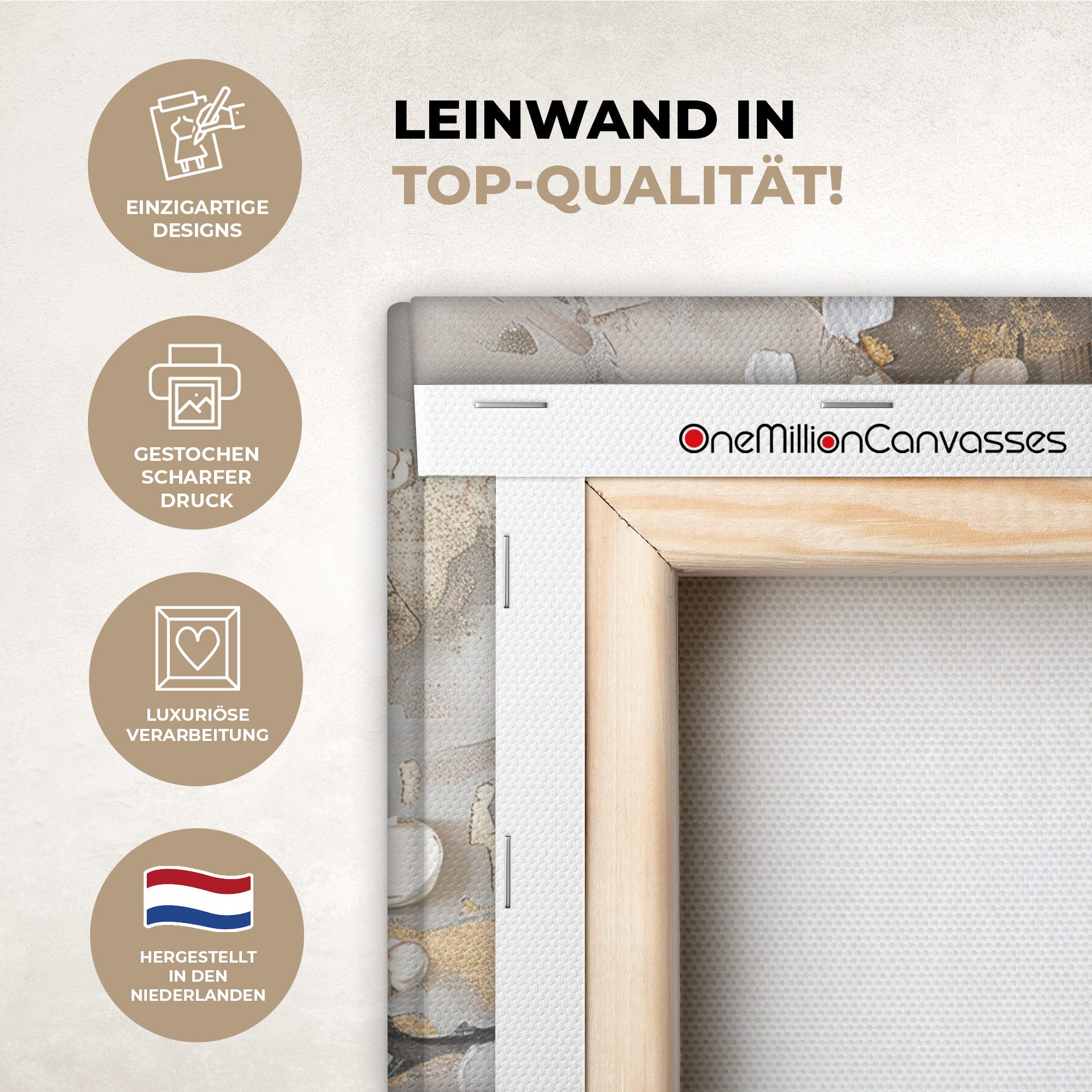OneMillionCanvasses® Leinwandbild Blumen - Weiß - Gold - Beige - Luxus, Fotodruck (1 St), Leinwand Canvas Wandbild, Wanddekoration 20x30 cm