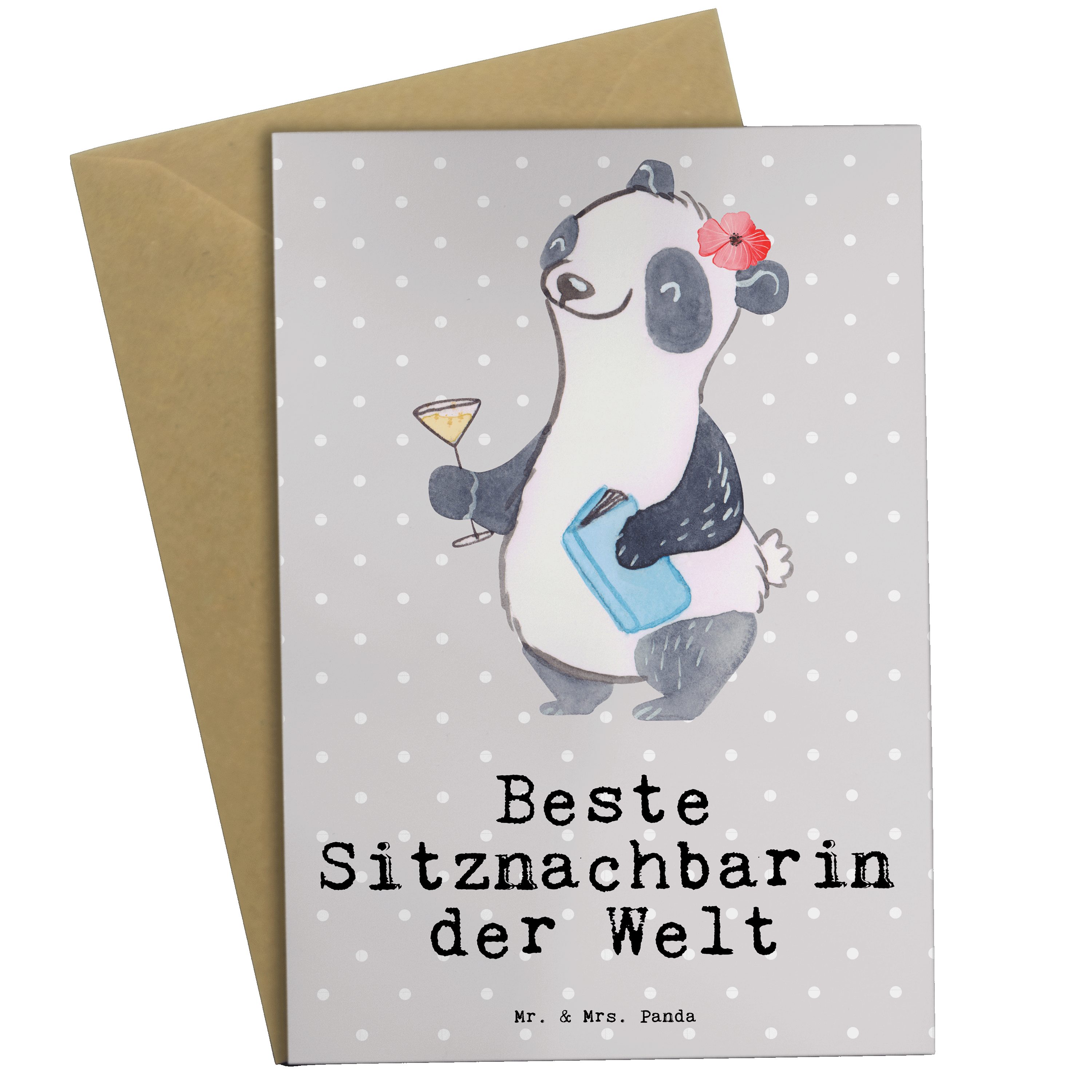 Mr. & Mrs. Panda Grußkarte Panda Beste Sitznachbarin der Welt - Grau Pastell - Geschenk, Schule