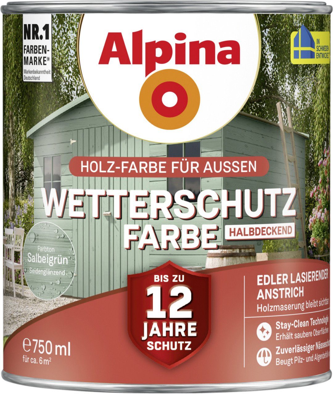 Alpina Holzschutzlasur Alpina halbdeckend L Wetterschutzfarbe 0,75