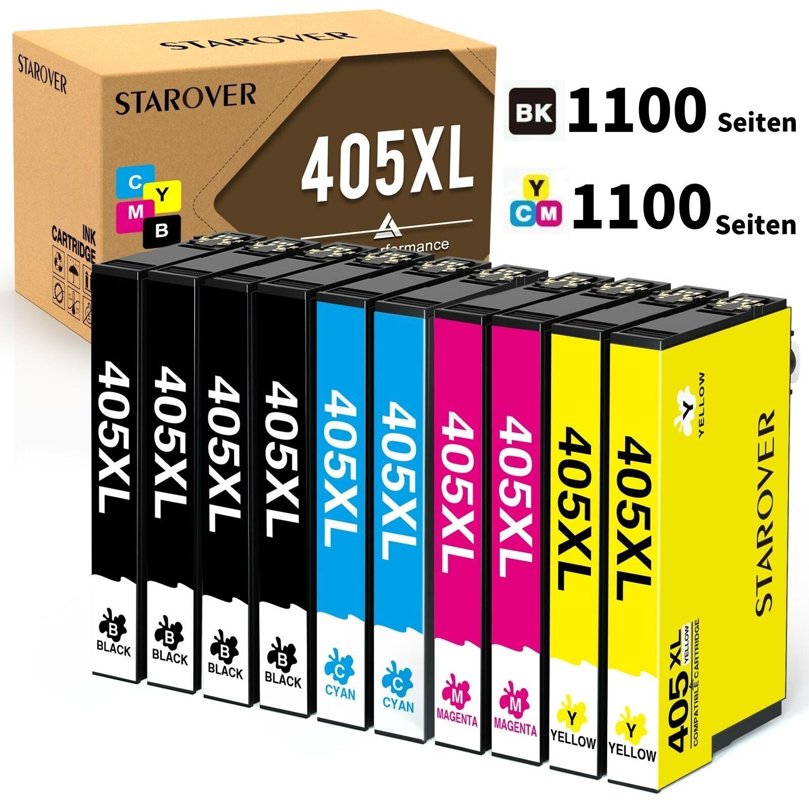 STAROVER 5/10er XXL 405XL Druckerpatronen für EPSON 405 XL Multipack Tintenpatrone (epson workforce pro WF-3820 3825 4820 4825 4830 DWF, WF-7310DTW WF-7830DTWF WF-7835DTWF WF-7840DTWF)