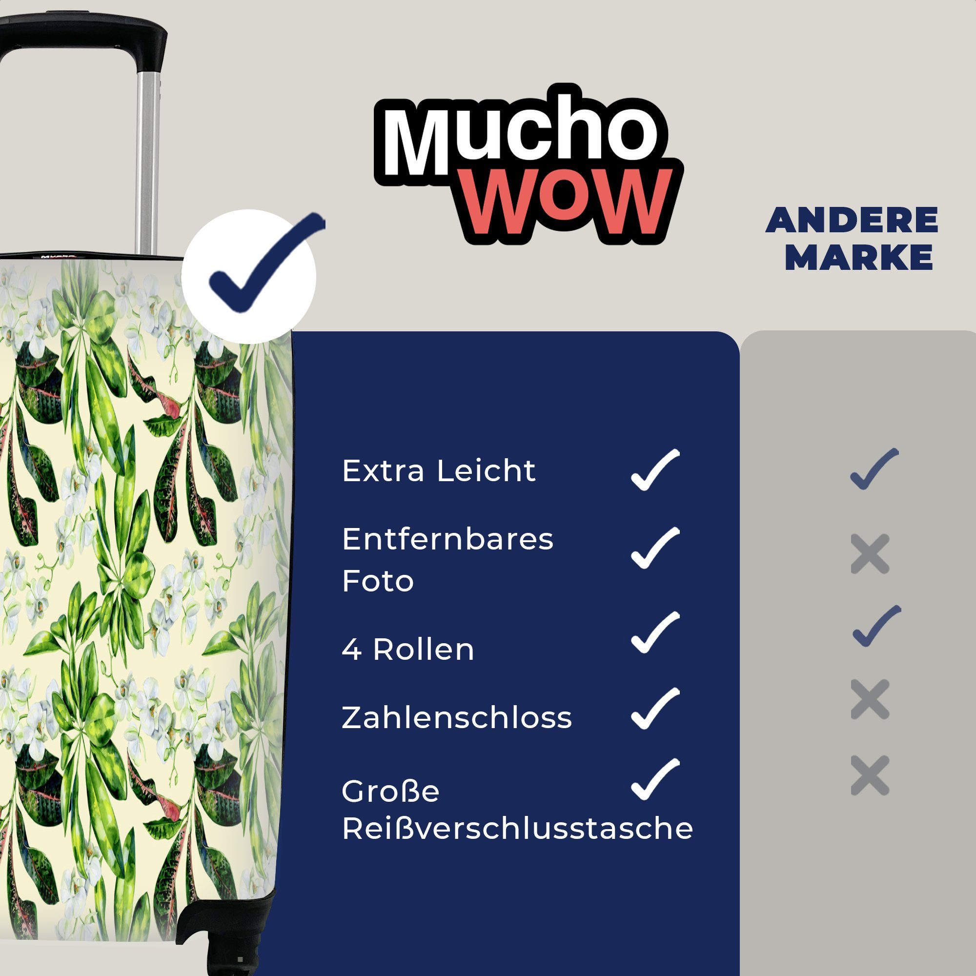 MuchoWow Handgepäckkoffer Blumen - Handgepäck mit für Reisetasche Reisekoffer Farben, Orchidee - 4 Blätter Trolley, rollen, Rollen, Ferien, 