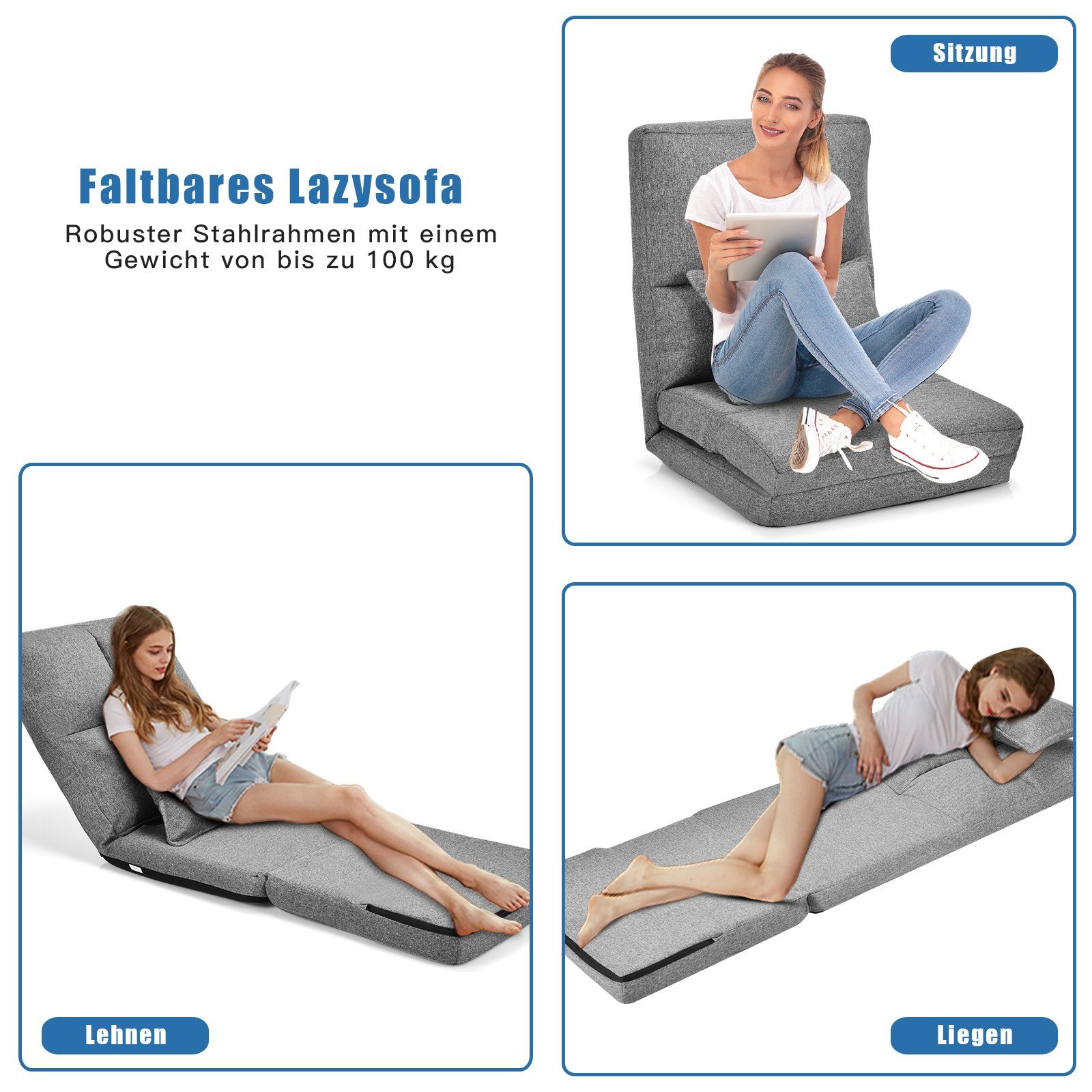 COSTWAY Relaxsessel, mit verstellbarer Lehne&Kissen,klappbar günstig online kaufen