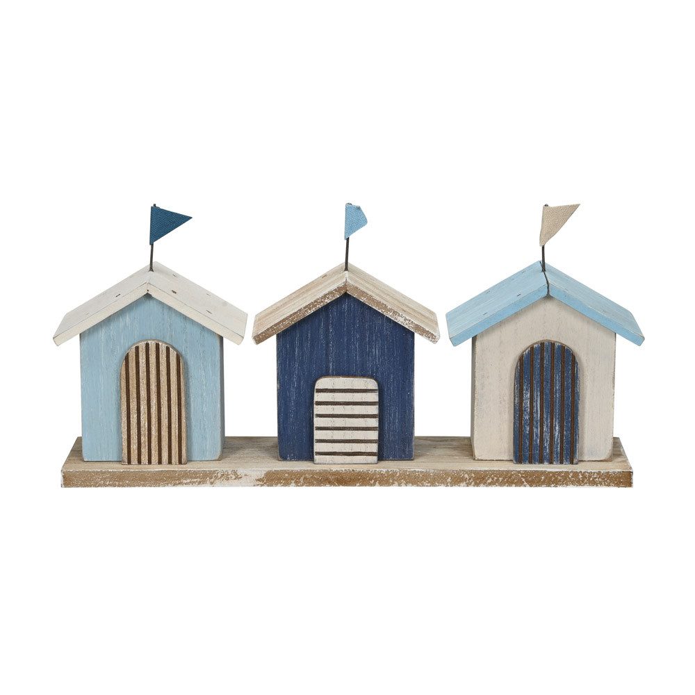 Posiwio Dekoobjekt Häuserreihe BEACH blau weiß natur Holzhäuser maritim Dekohaus Beachhou