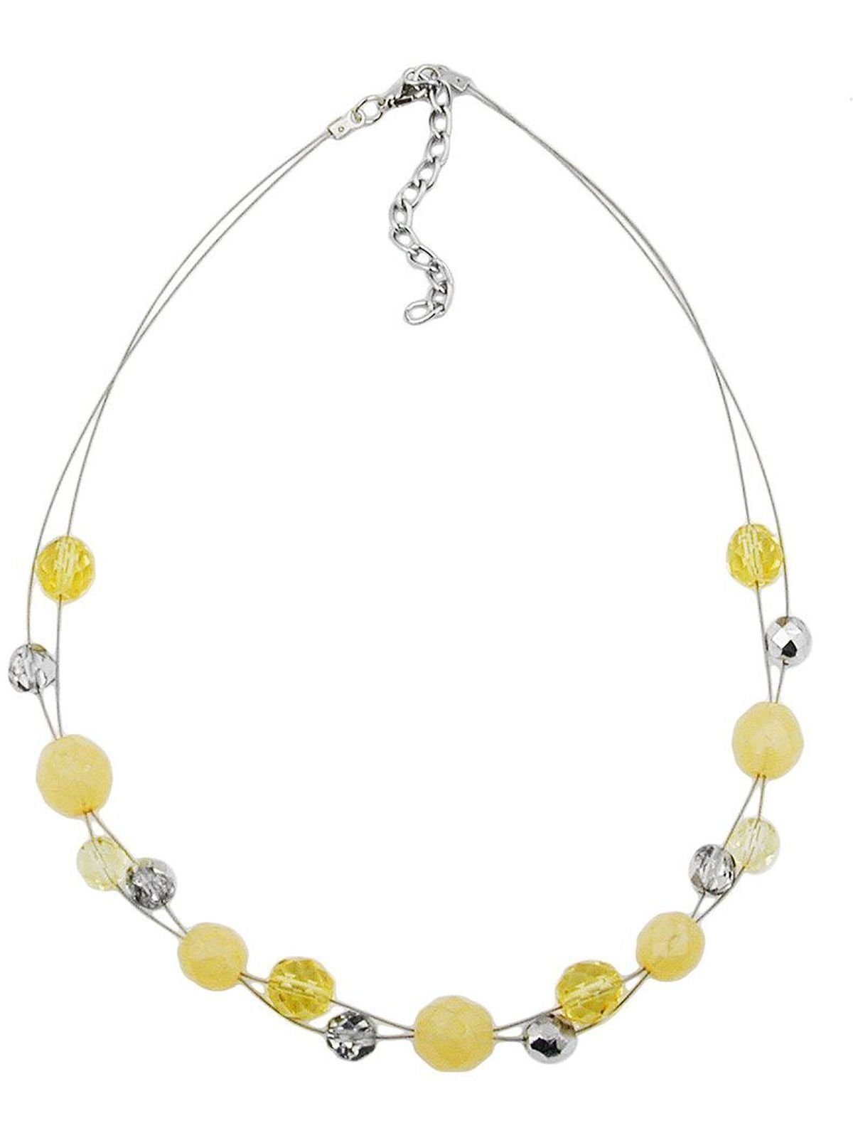 Perlenkette Gallay gelb silber-verspiegelt Drahtkette 44cm Glasperlen (1-tlg) mit kristall und