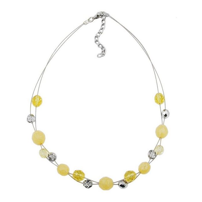 Gallay Perlenkette Drahtkette mit Glasperlen gelb und kristall silber-verspiegelt 44cm