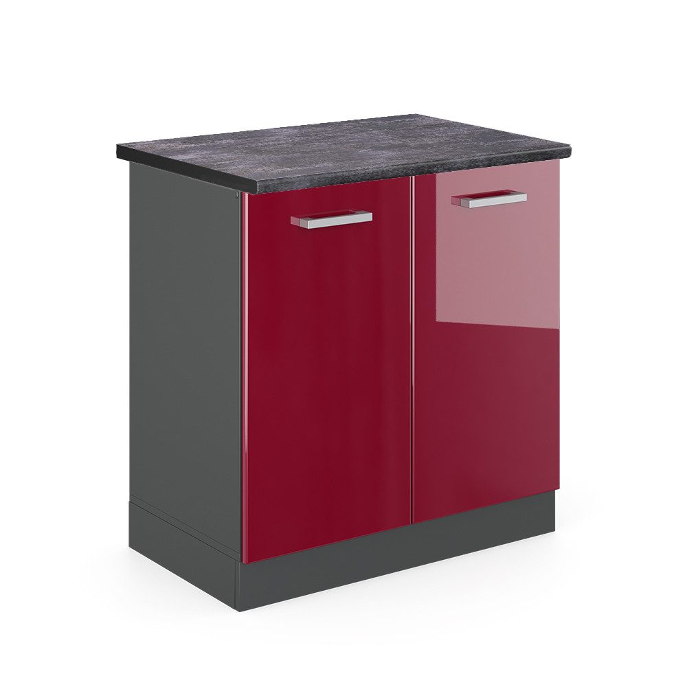 Vicco Spülenunterschrank R-Line Bordeaux Hochglanz/Anthrazit 80 cm AP Anthr günstig online kaufen