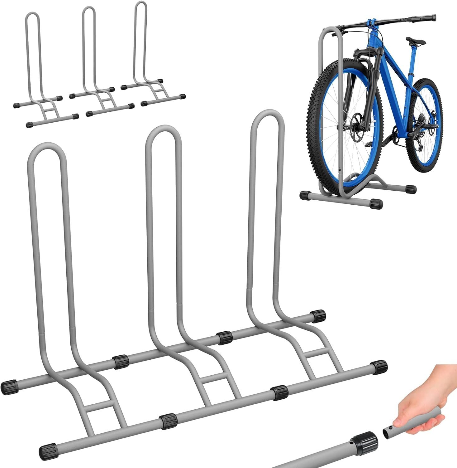 TLGREEN Fahrradständer Boden,Abnehmbar Bodenständer Fahrräder, (3-St., Reifenbreite bis 80 mm, Freistehend Fahrradhalter), Radständer für Mountainbike Rennrad MTB,Stabil,Schwarz