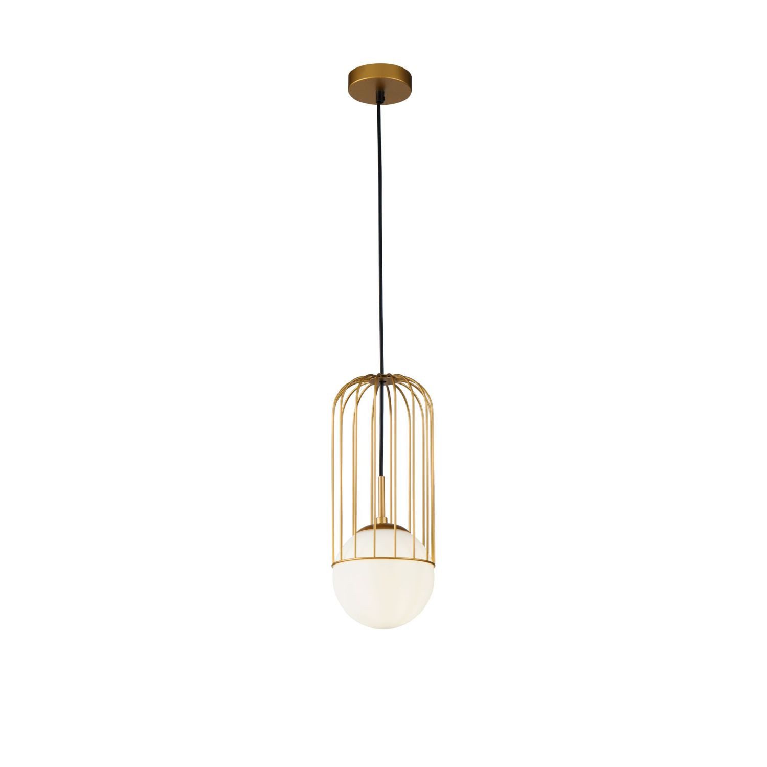 Licht-Erlebnisse Pendelleuchte YVES, ohne Leuchtmittel, Glas Metall E27 D: 15 cm rund H: max. 170 cm in Gold Weiß Modern