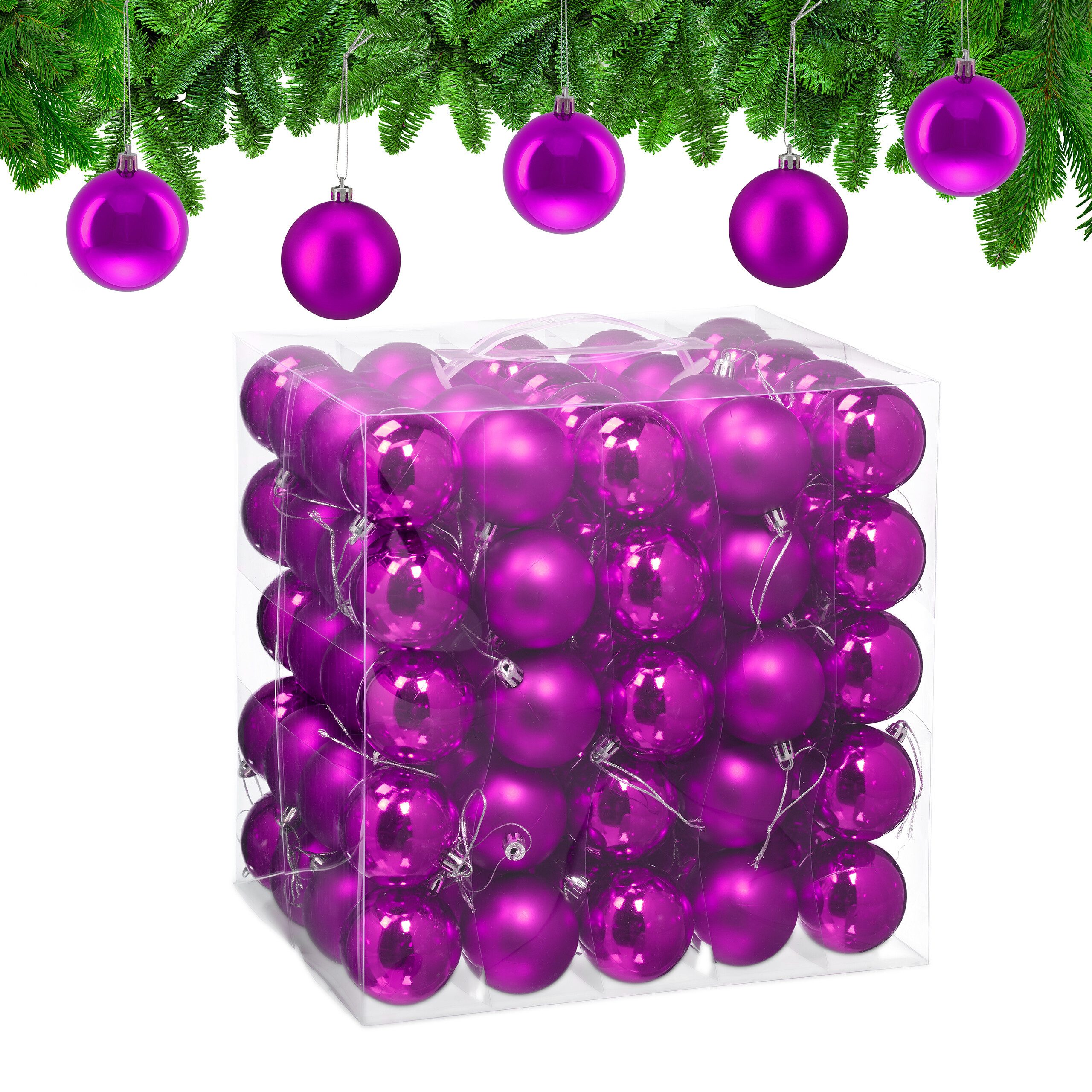 relaxdays Weihnachtsbaumkugel Weihnachtskugeln 100er Set, Pink