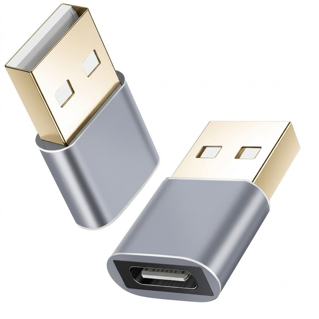Helos USB-A auf USB-C Adapter, Dunkelgrau, Premium Mini USB-Adapter USB 2.0 Typ-A Stecker zu USB 2.0 Typ-C Buchse, Macht USB-A zu USB-C: Mini-Adapter für Laptop, PC & Tablet