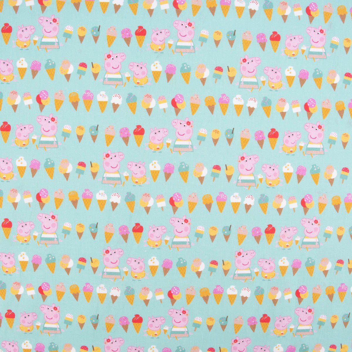 SCHÖNER LEBEN. Stoff Baumwollstoff Meterware Popeline Peppa Wutz mint rosa braun gelb, allergikergeeignet