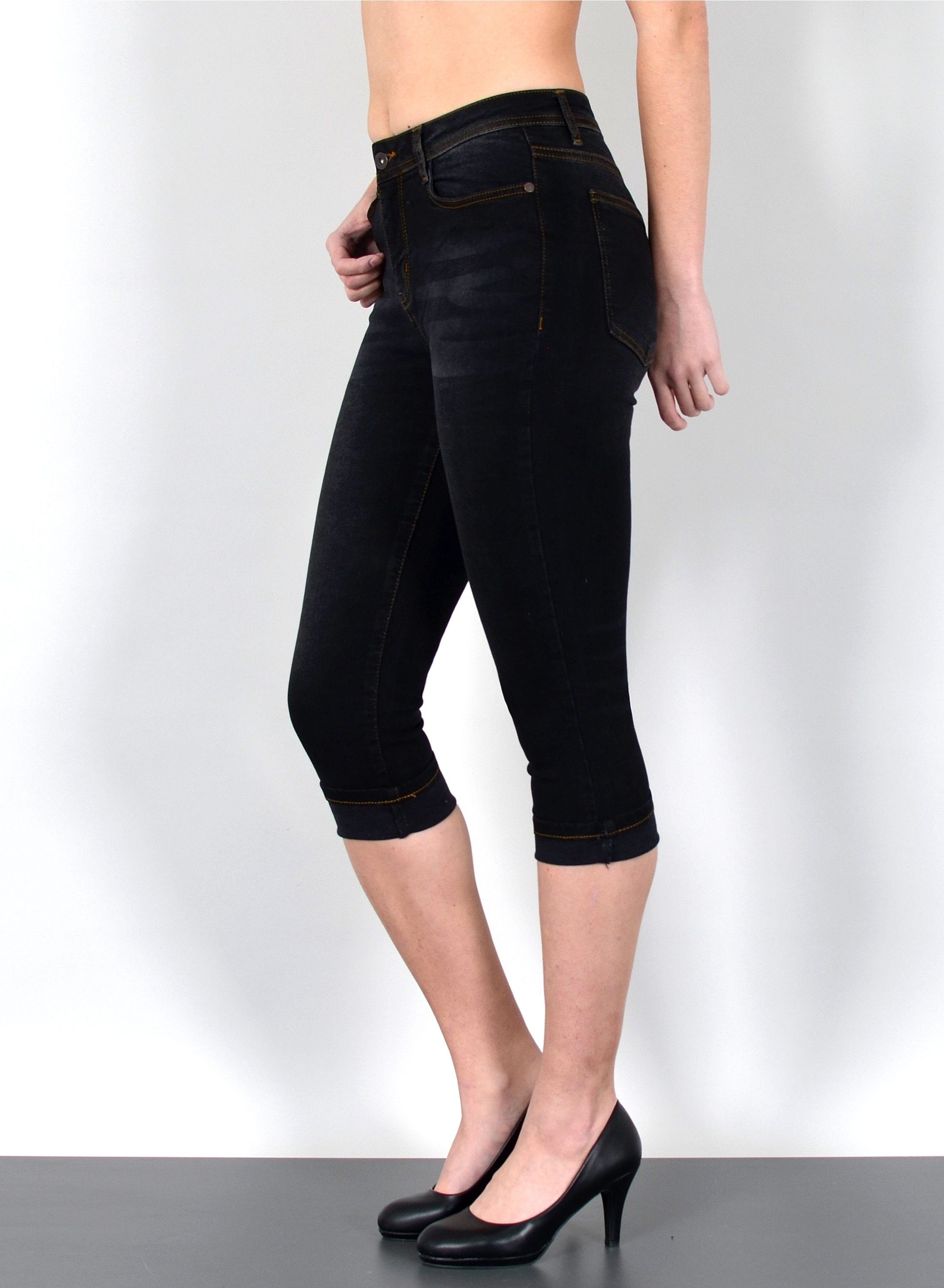 ESRA Caprijeans Sommer Hose Damen Capri Jeans High Waist kurze Jeans bis Übergröße C21 Damen Capri Jeans High Waist 3/4 Jeans Damen Stretch Jeanshose Shorts