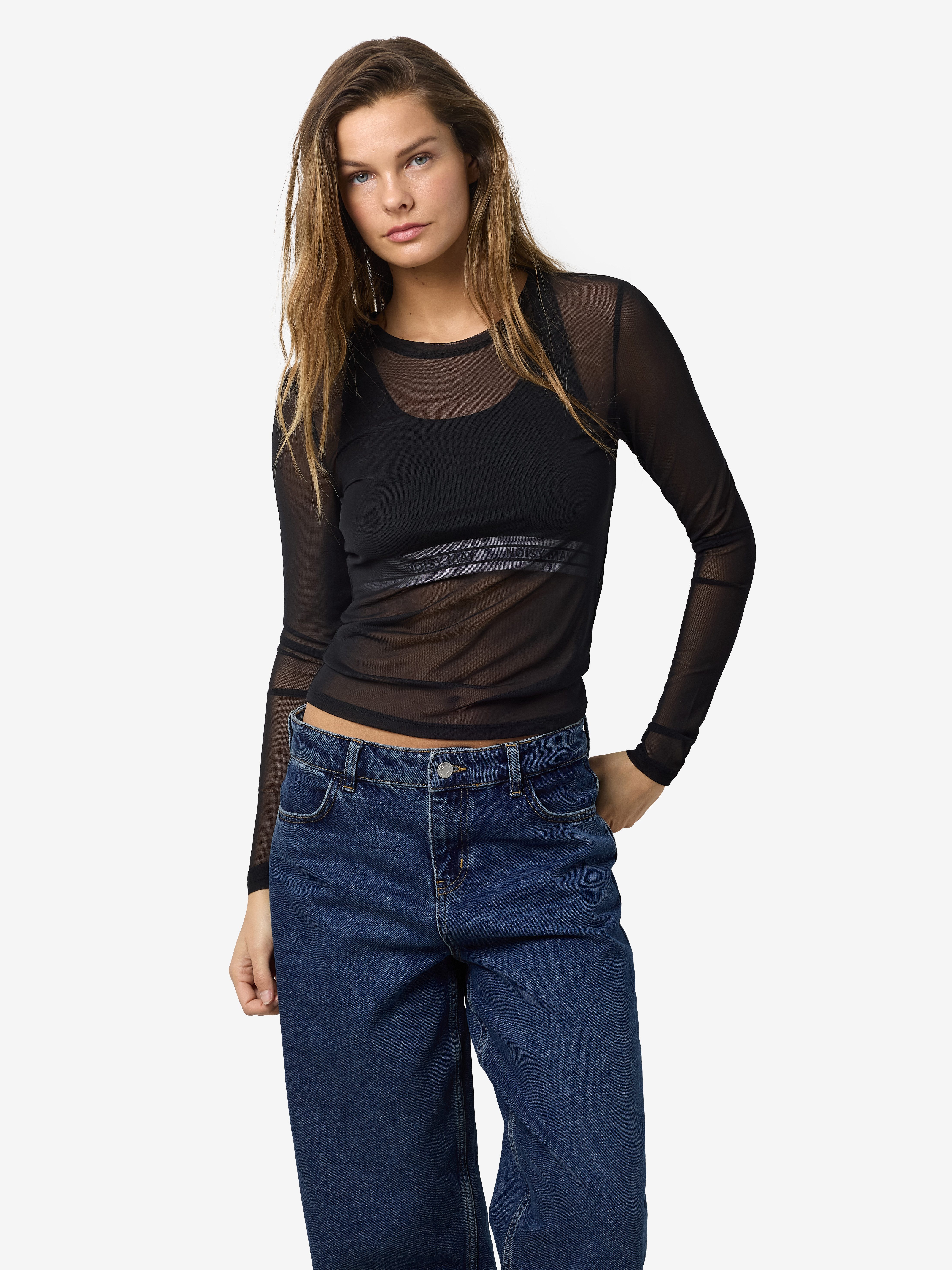 Langarmshirt NMJUDITH L/S MESH TOP BG NOOS
