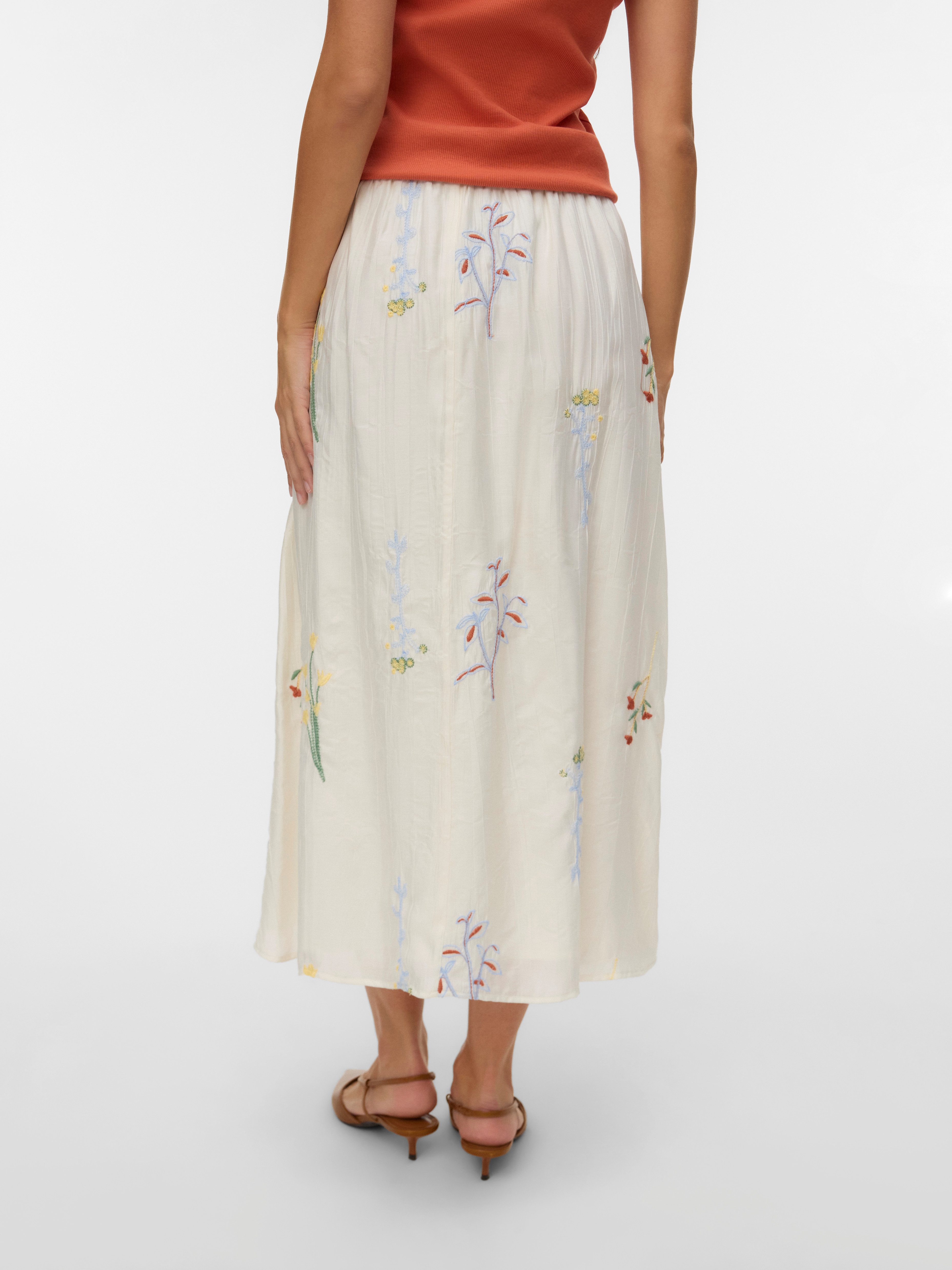 Vero Moda Sommerrock VMLINA HW 7/8 EMB SKIRT WVN Viskosemischung, normal geschnitten, mit Stickerei