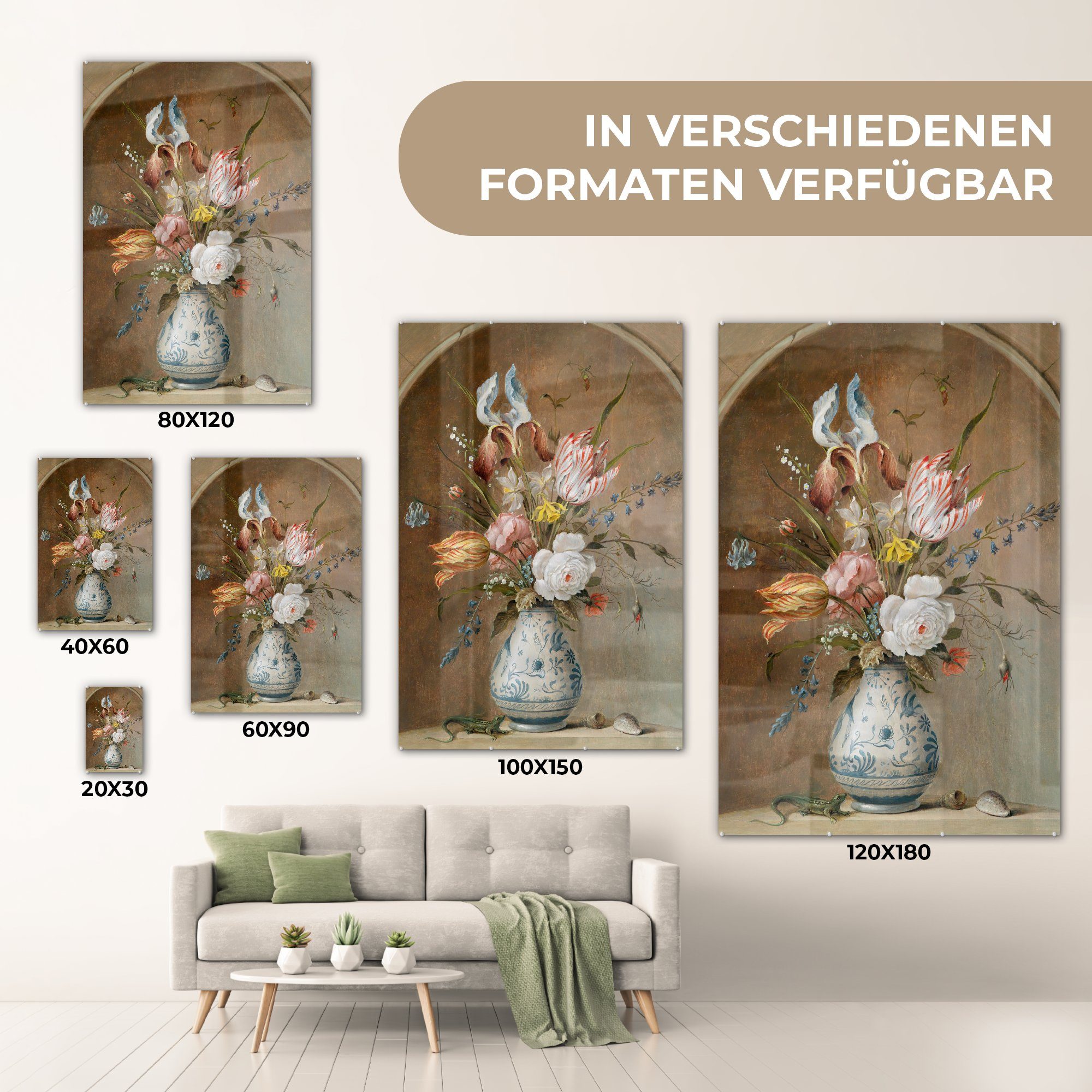 Foto - mit Alte MuchoWow Balthasar - Glas Ast Wanddekoration Glasbilder bunt - Blumen Acrylglasbild Stilleben St), van der auf Glas Meister, Bilder - - (1 auf Wandbild